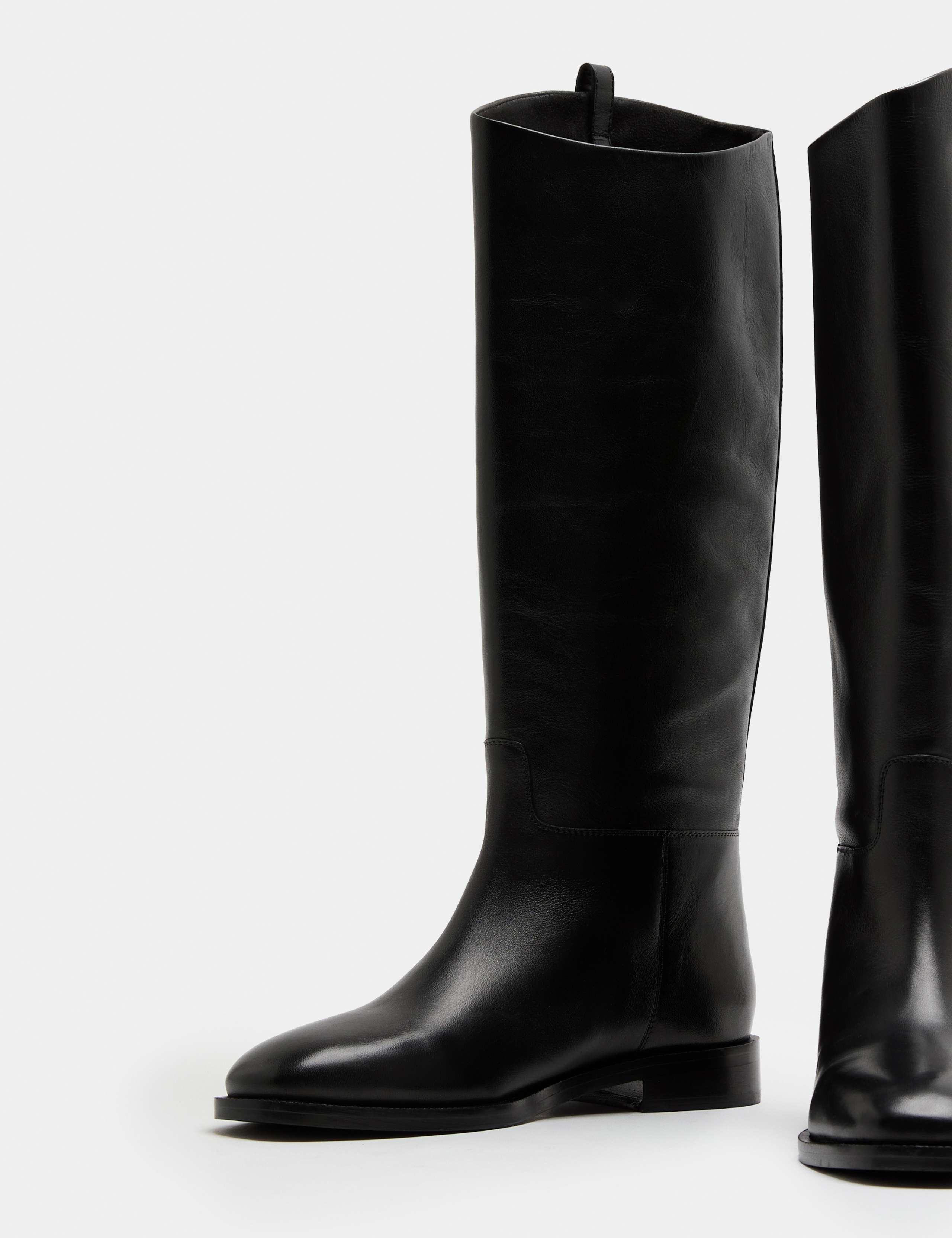 Leather Riding Block Heel Knee High Boots 1 of 3