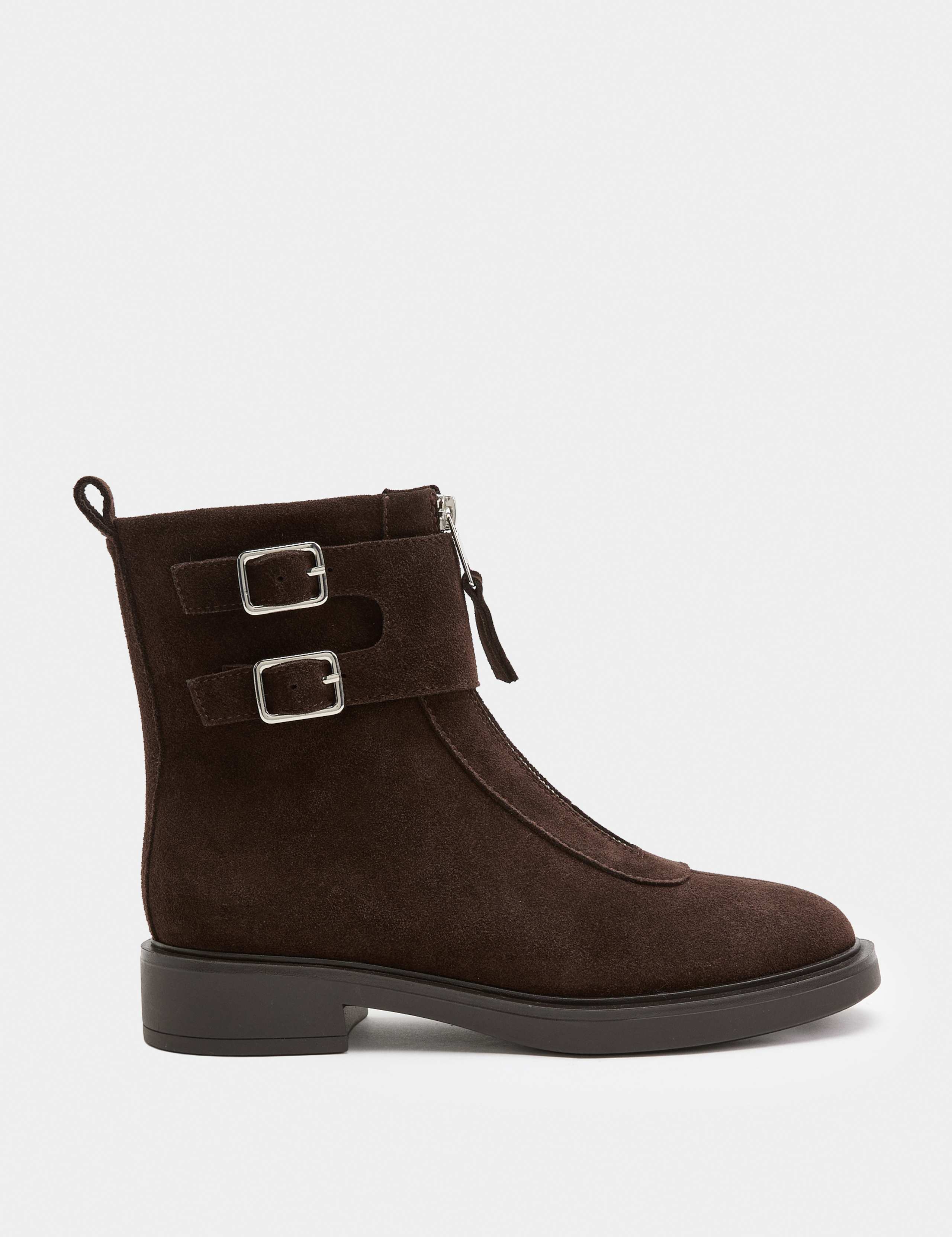 Suede Buckle Block Heel Round Toe Ankle Boot 2 of 3