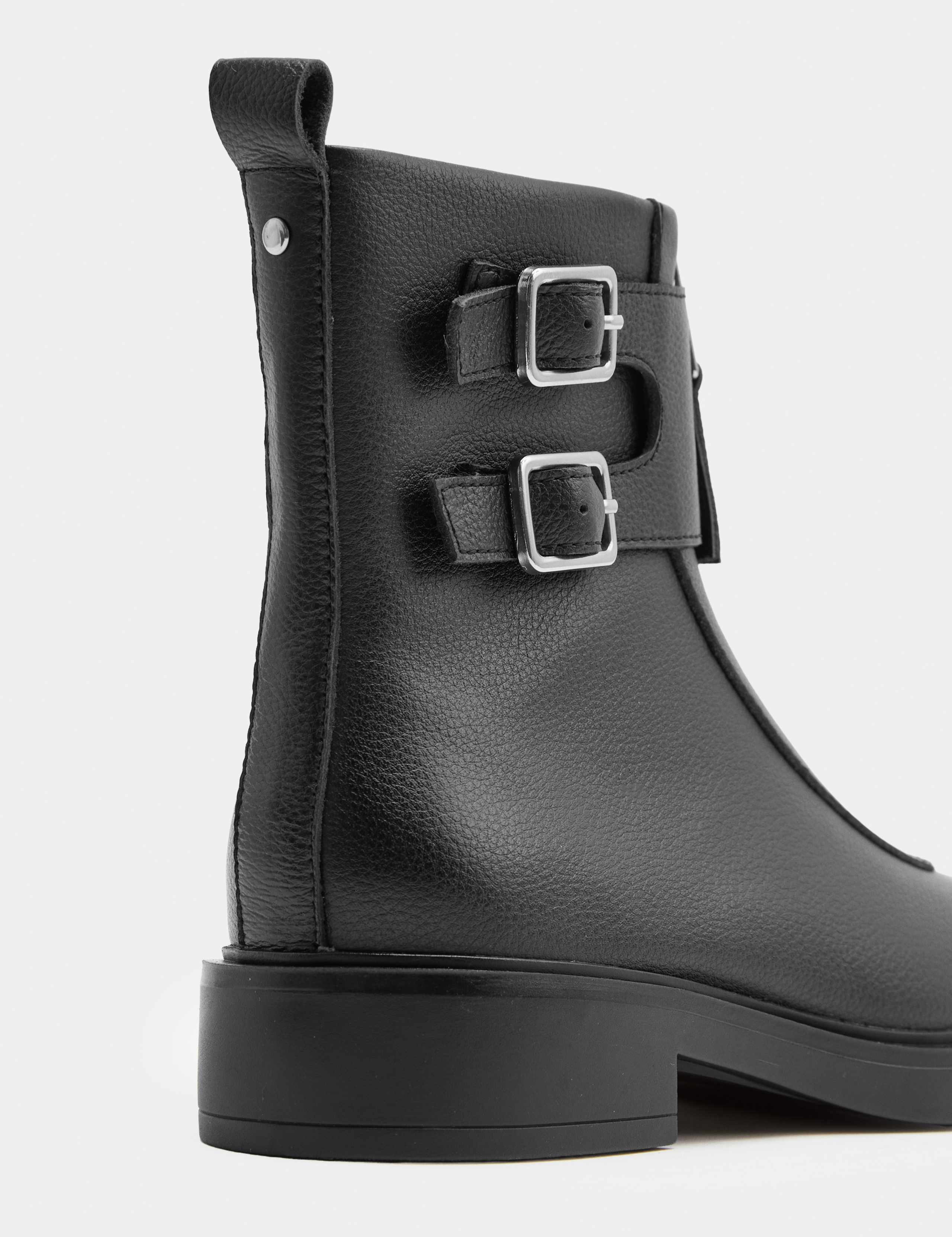 Leather Biker Buckle Block Heel Round Toe Boot 3 of 3