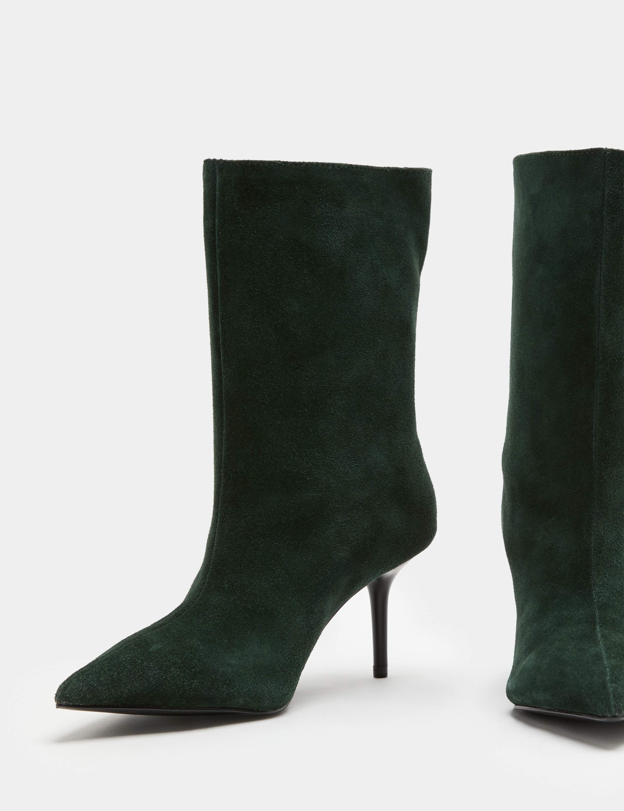 Suede Pointed Toe Stiletto Heel Mid Calf Boots 1 of 3