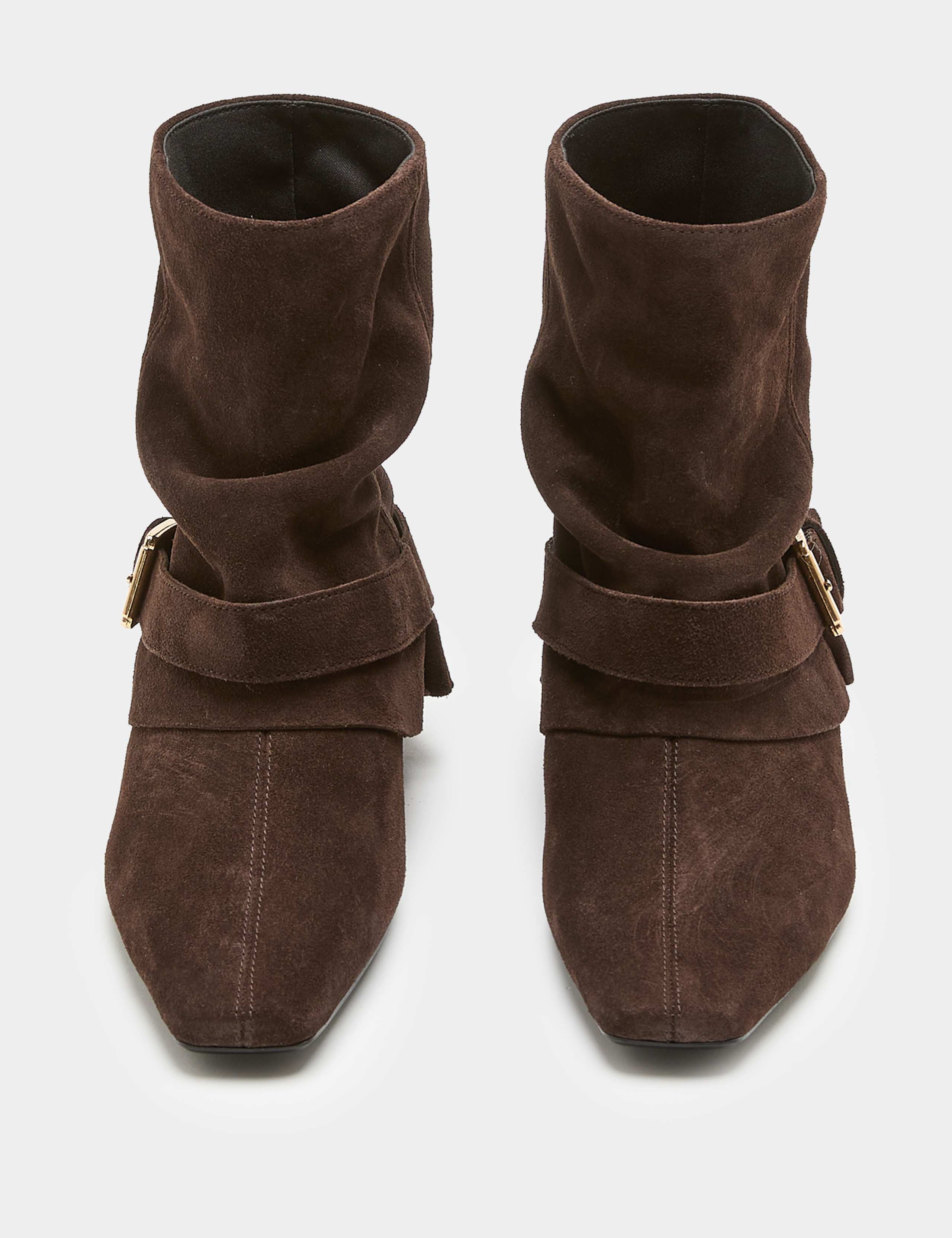 Suede Buckle Slouch Block Heel Ankle Boots 2 of 3