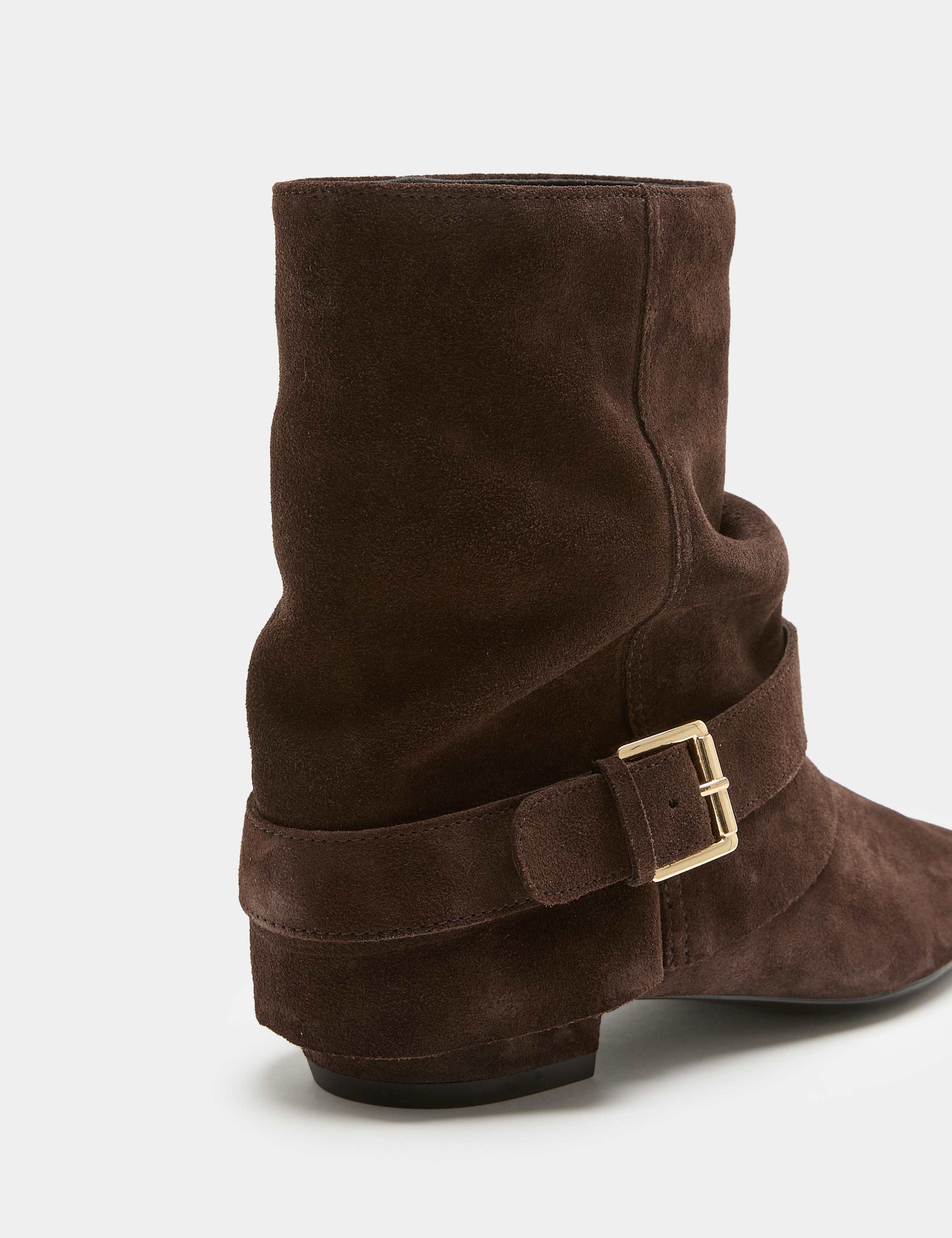 Suede Buckle Slouch Block Heel Ankle Boots 3 of 3