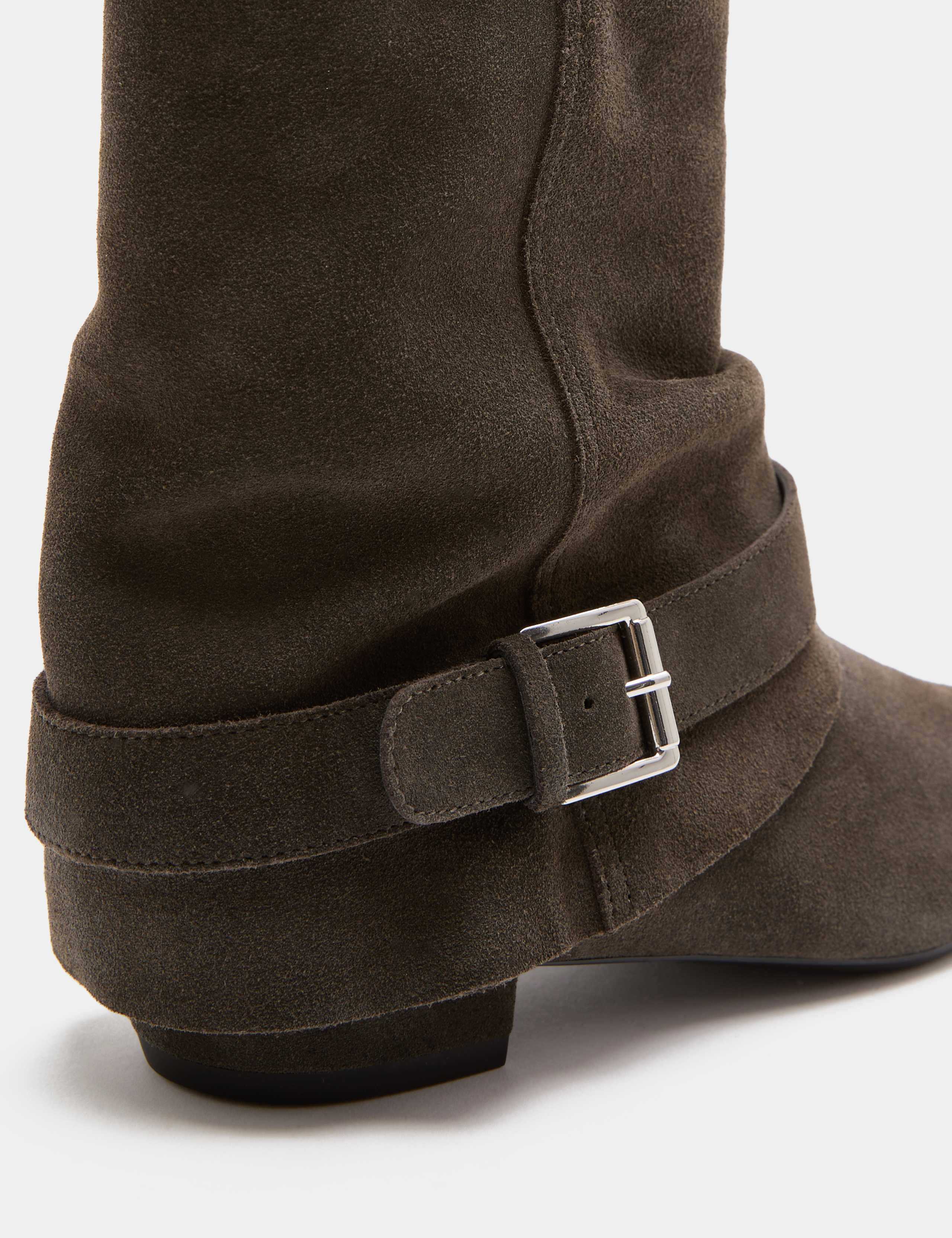 Suede Buckle Slouch Block Heel Ankle Boots 3 of 3