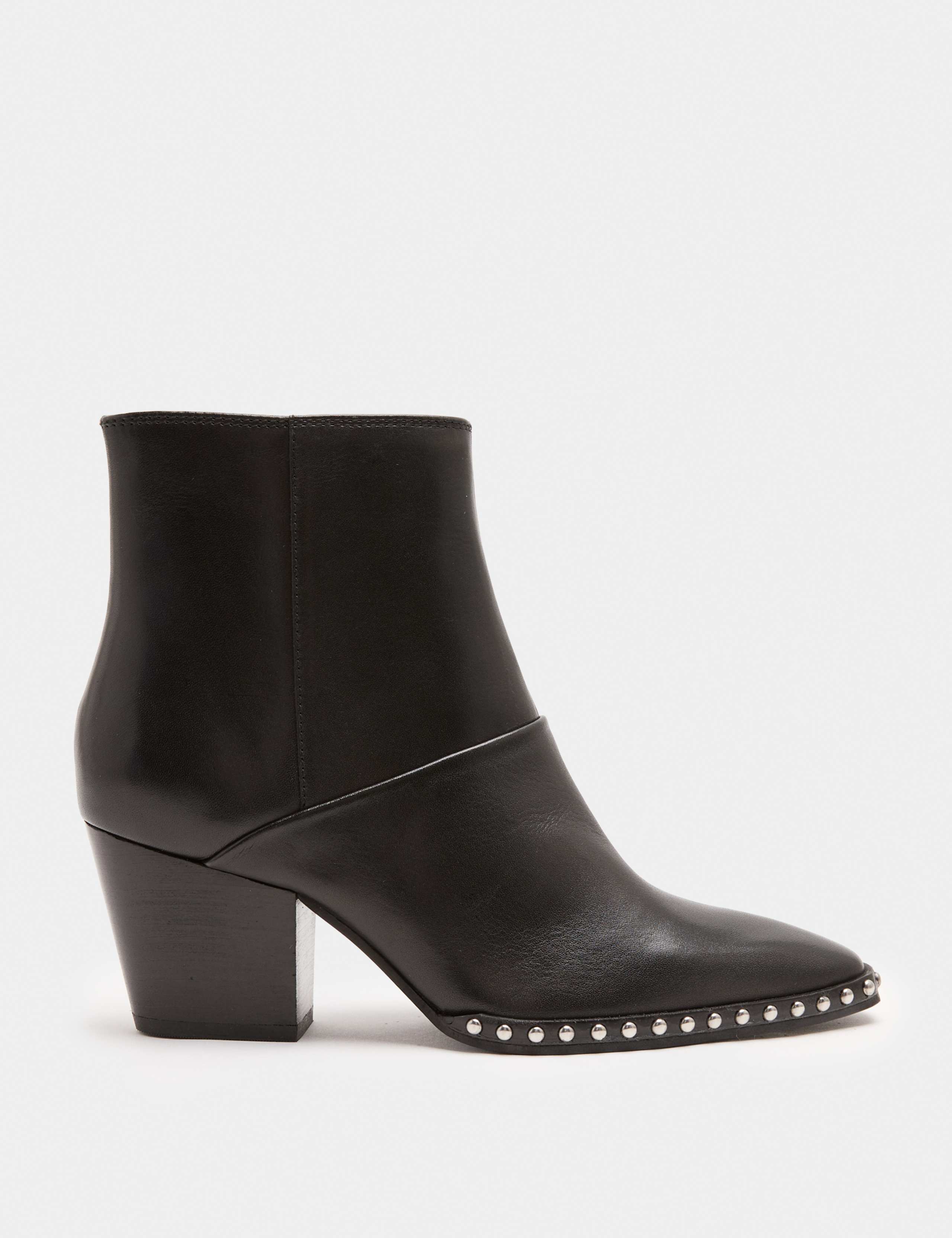 Leather Studded Block Heel Pointed Toe Ankle Boots 2 of 3