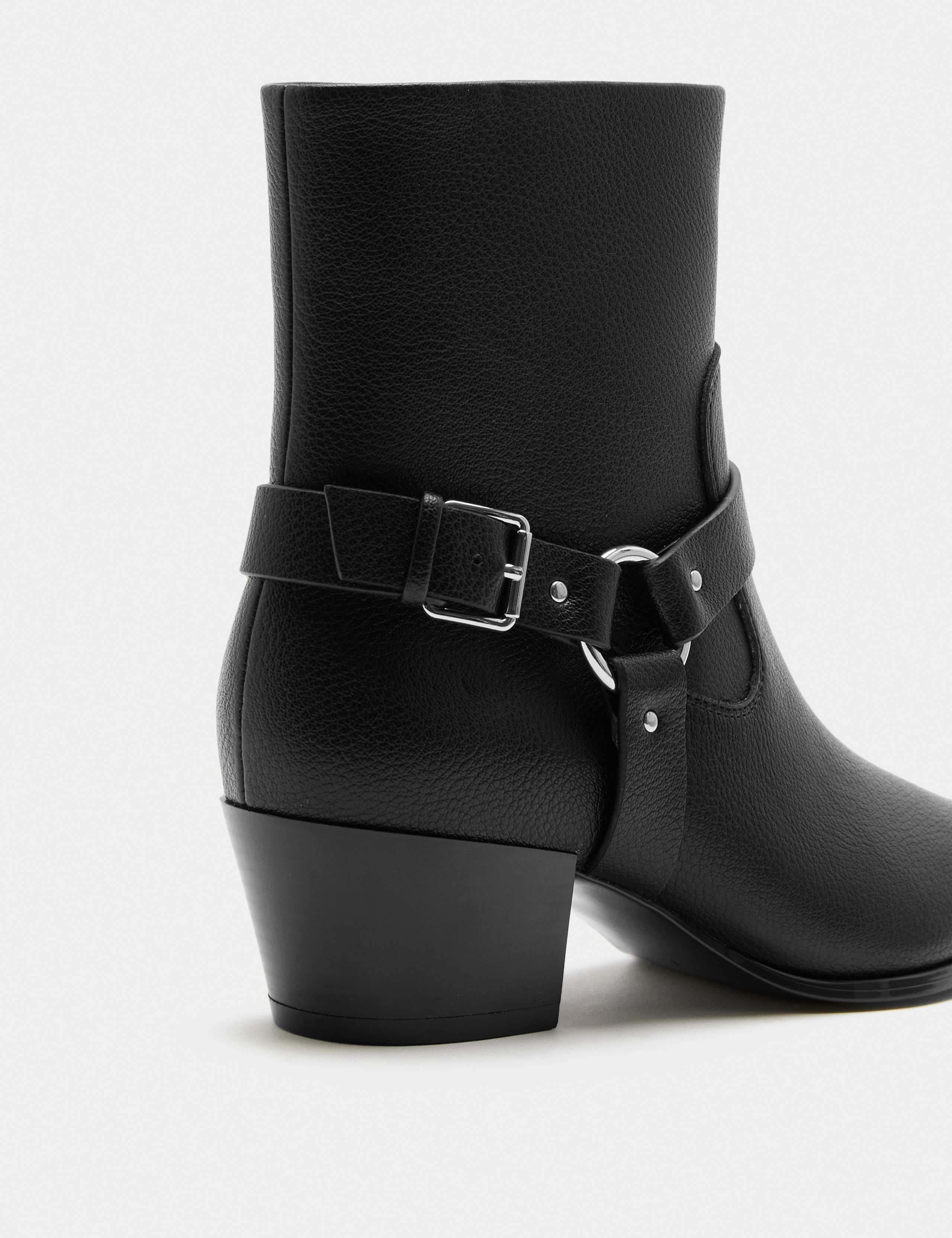 Buckle Block Heel Pointed Toe Ankle Boots 1 of 3