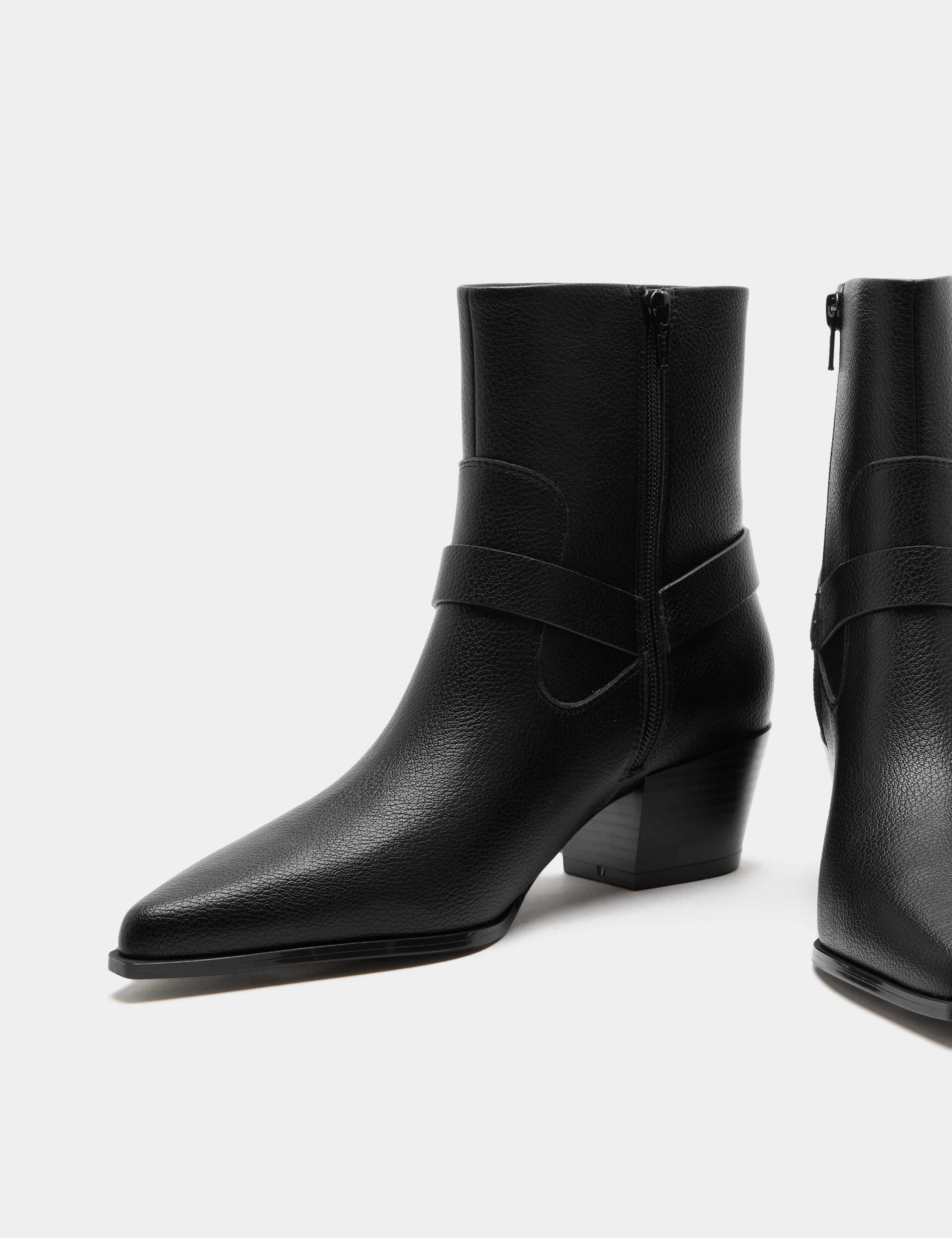 Buckle Block Heel Pointed Toe Ankle Boots 3 of 3