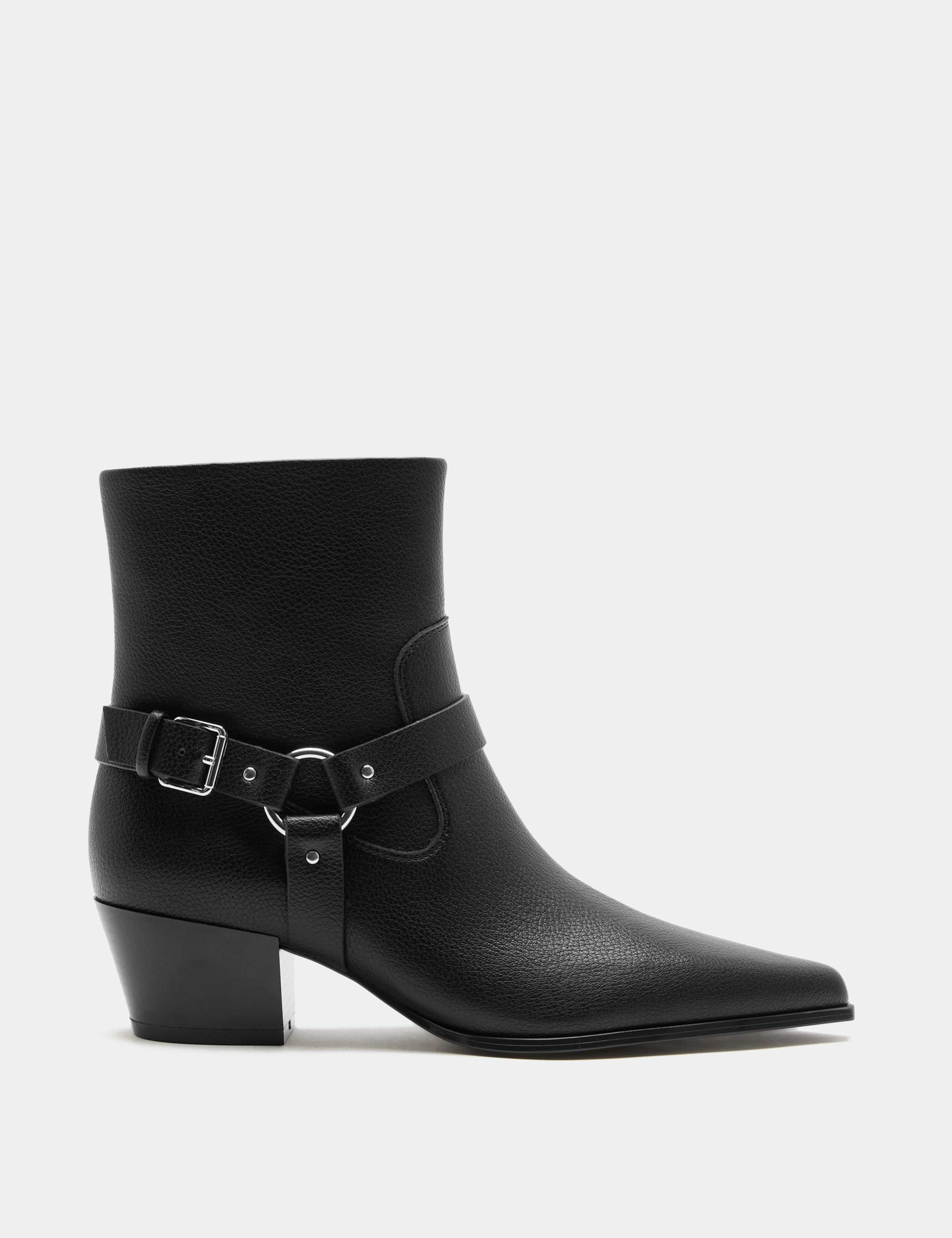 Buckle Block Heel Pointed Toe Ankle Boots 2 of 3