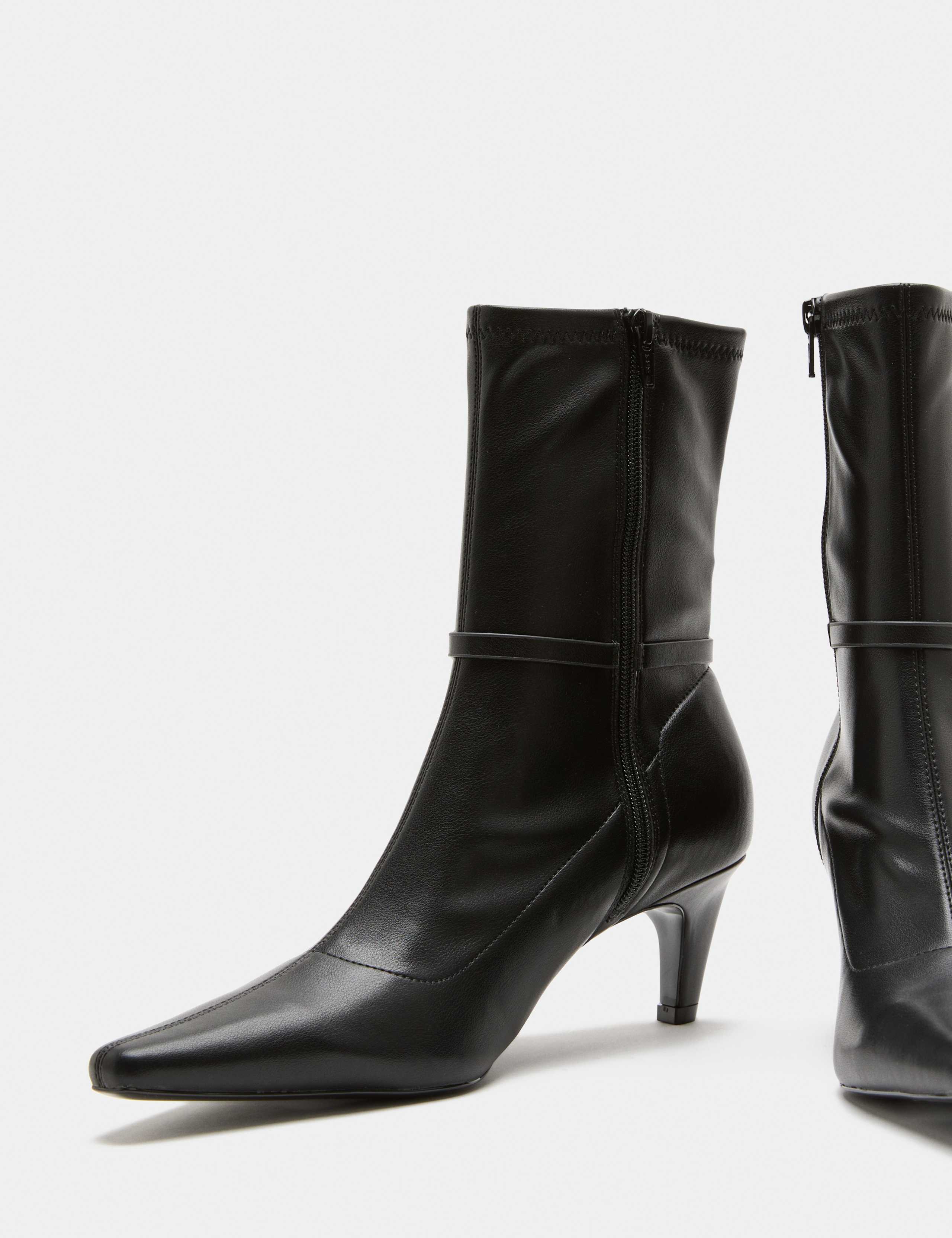 Buckle Kitten Heel Pointed Toe Sock Boots 3 of 3