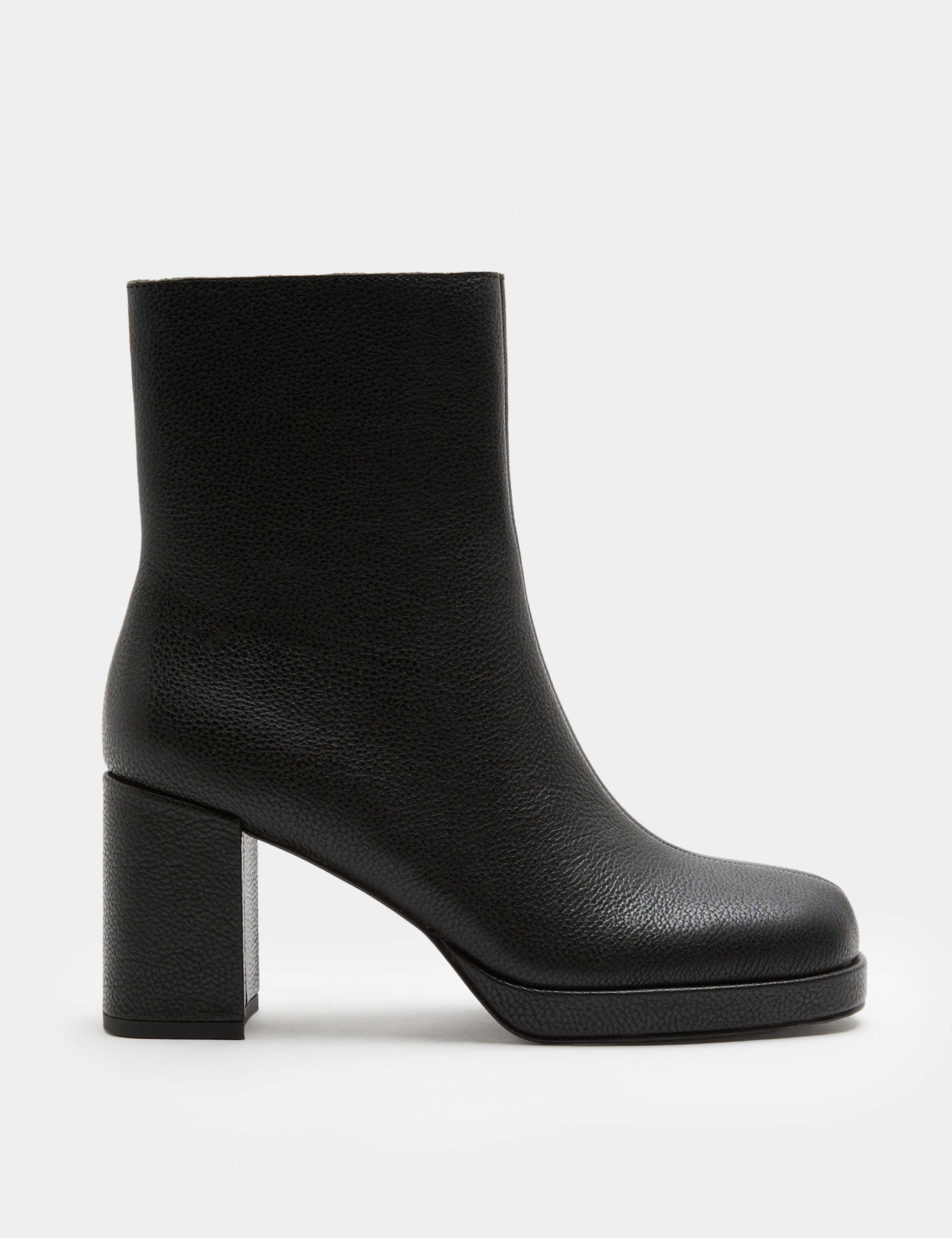 Leather Platform Block Heel Round Toe Ankle Boot 2 of 3