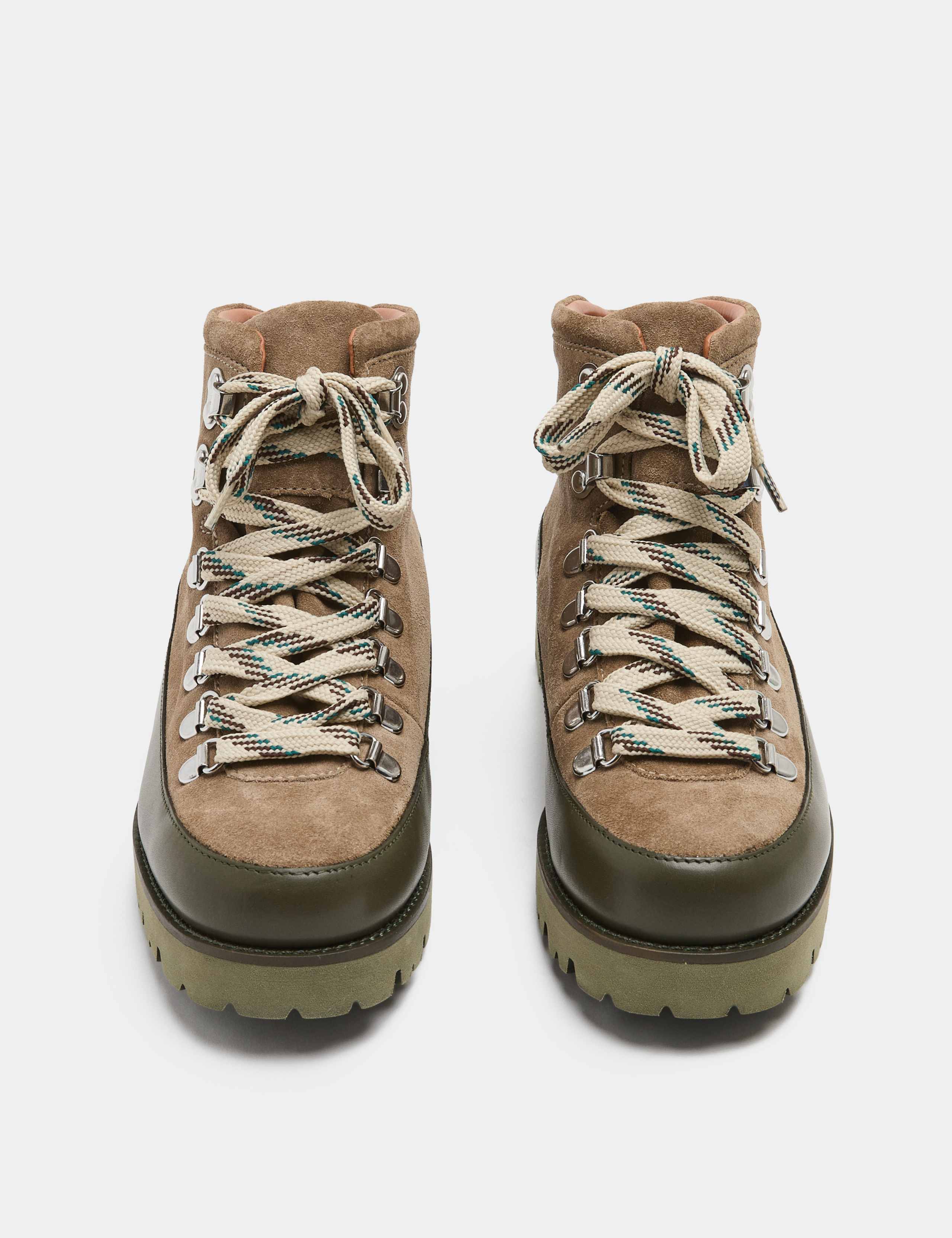 Suede Hiker Lace Up Block Heel Walking Boots 1 of 4