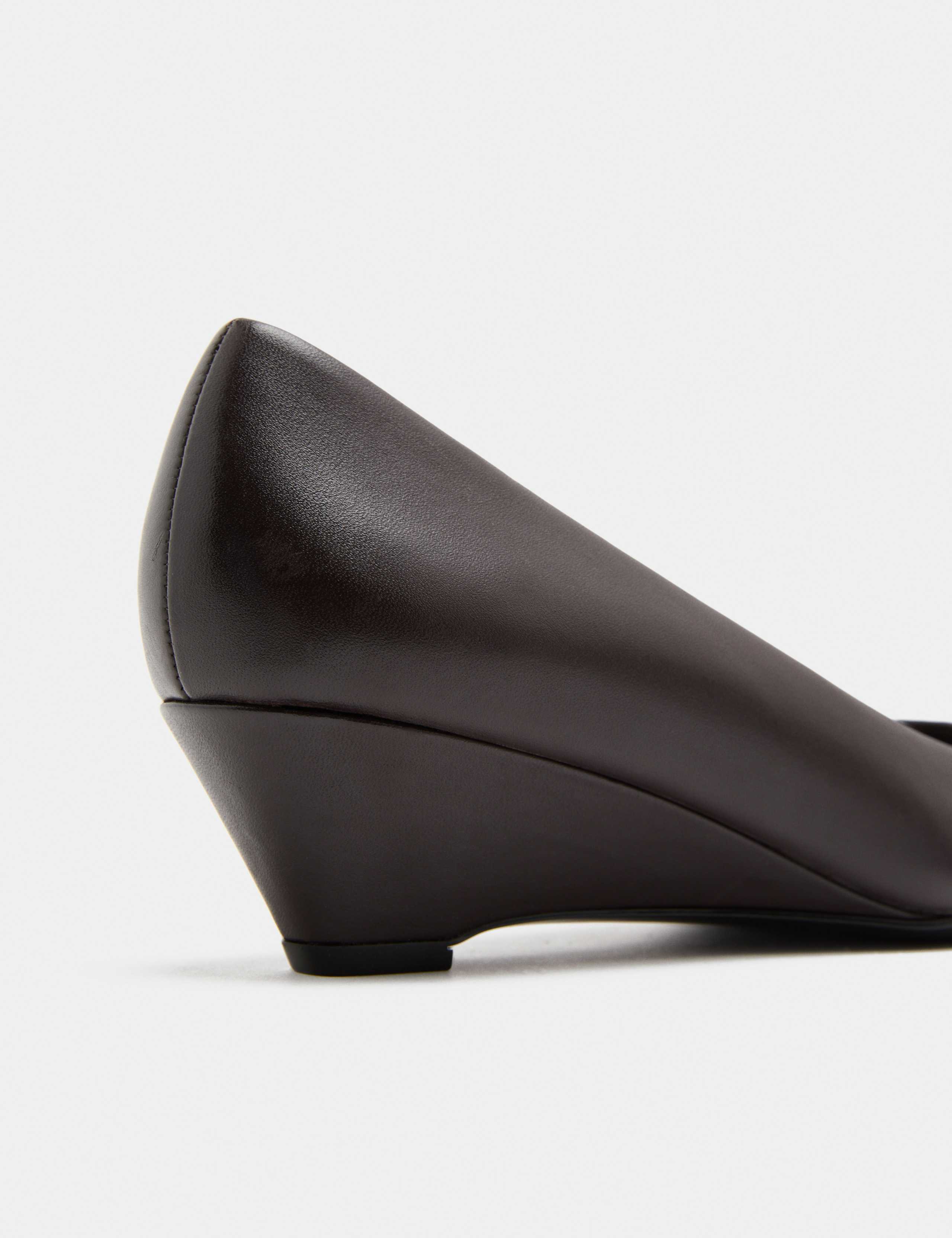 Leather Wedge Heel Pointed Toe Court Shoes 3 of 3