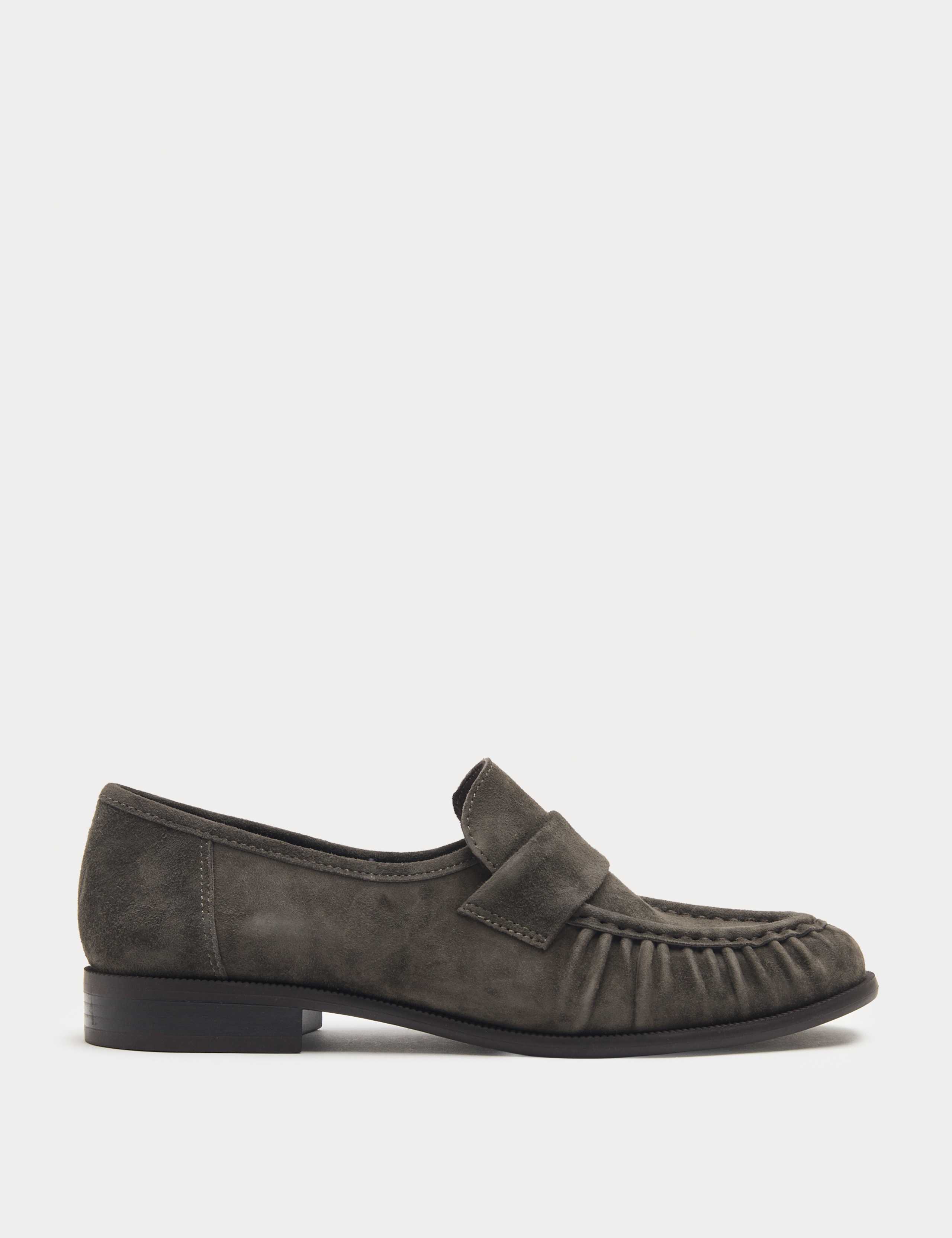 Suede Ruched Block Heel Loafers 2 of 3