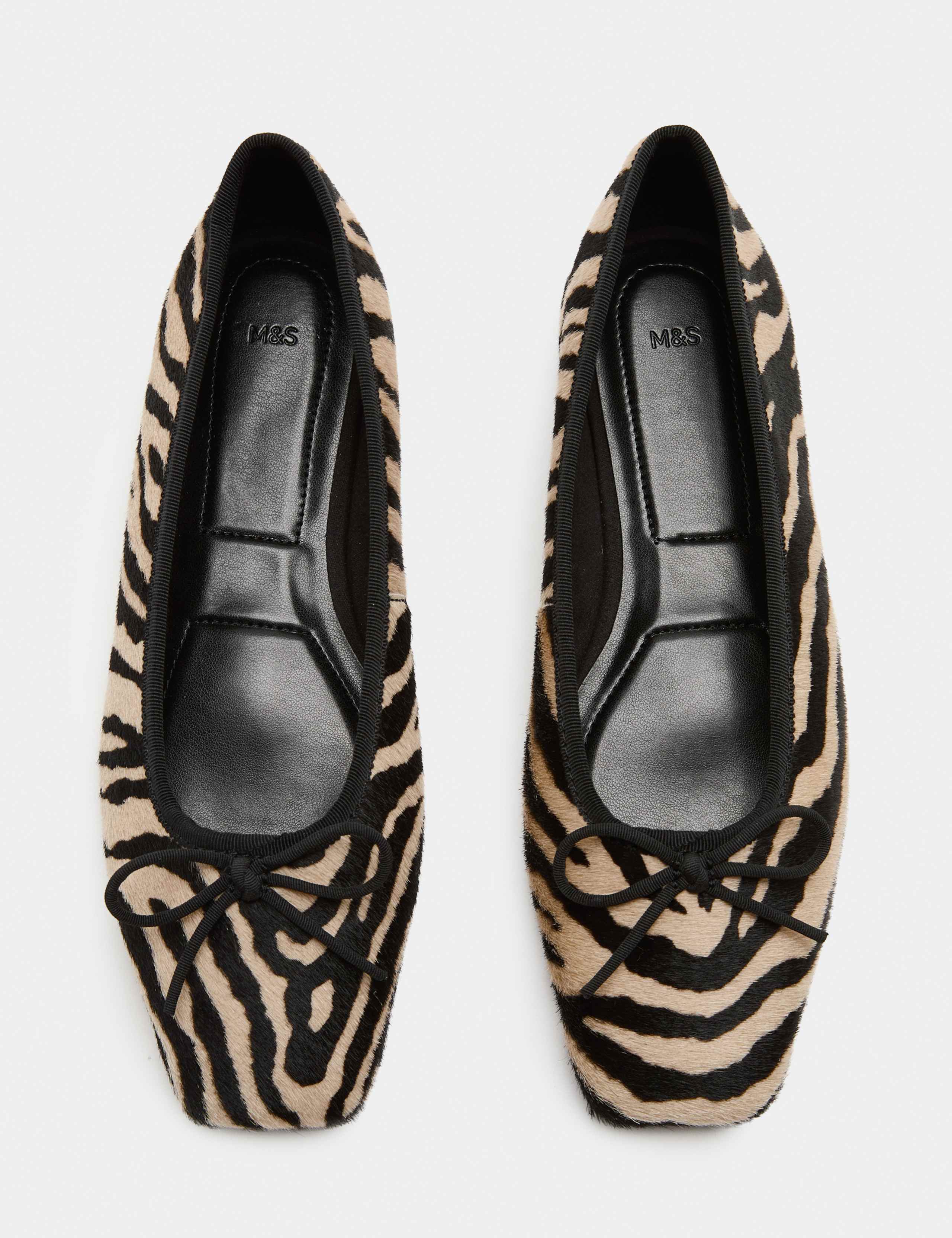 Leather Zebra Print Flat Square Toe Ballet Pumps 1 of 3