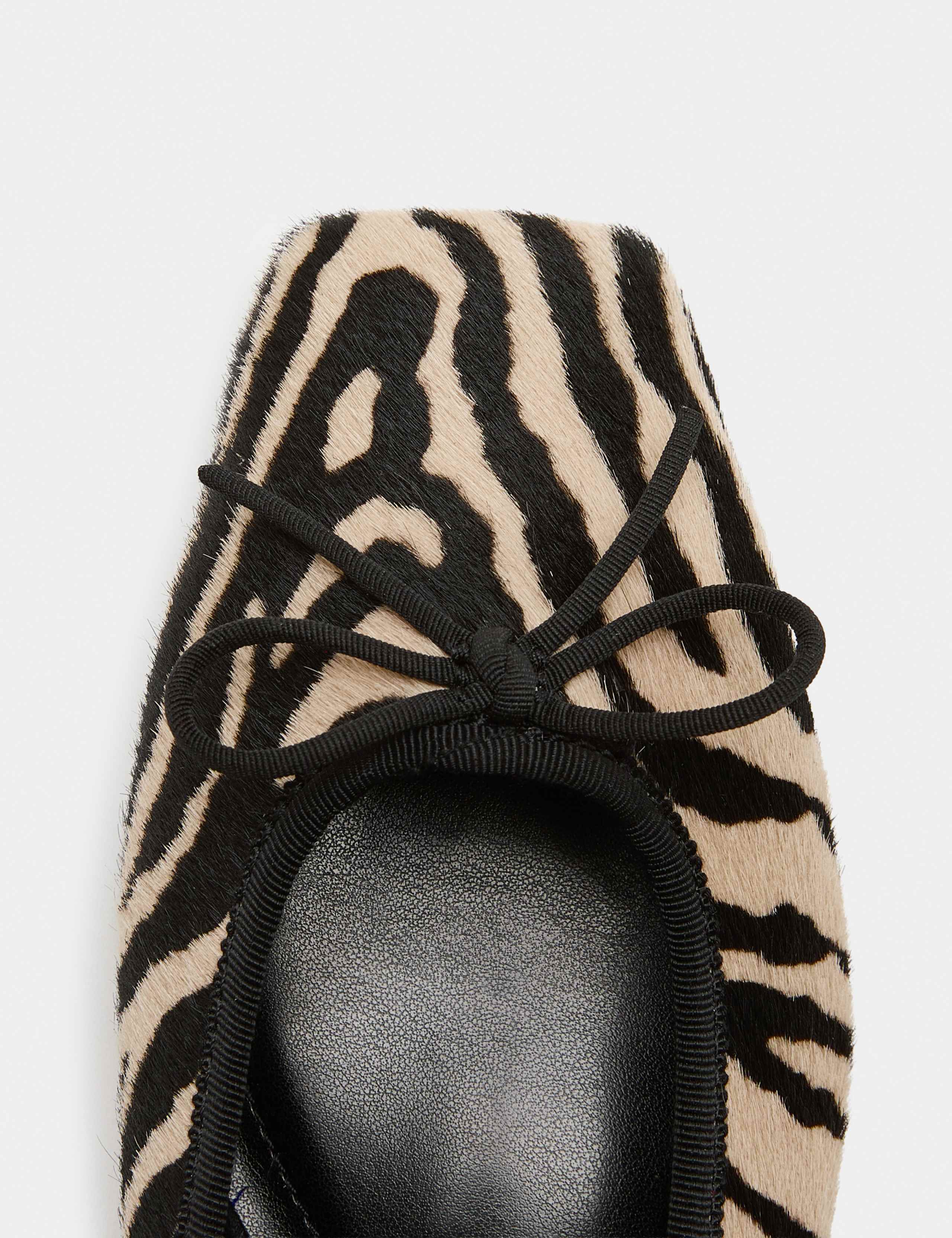 Leather Zebra Print Flat Square Toe Ballet Pumps 3 of 3