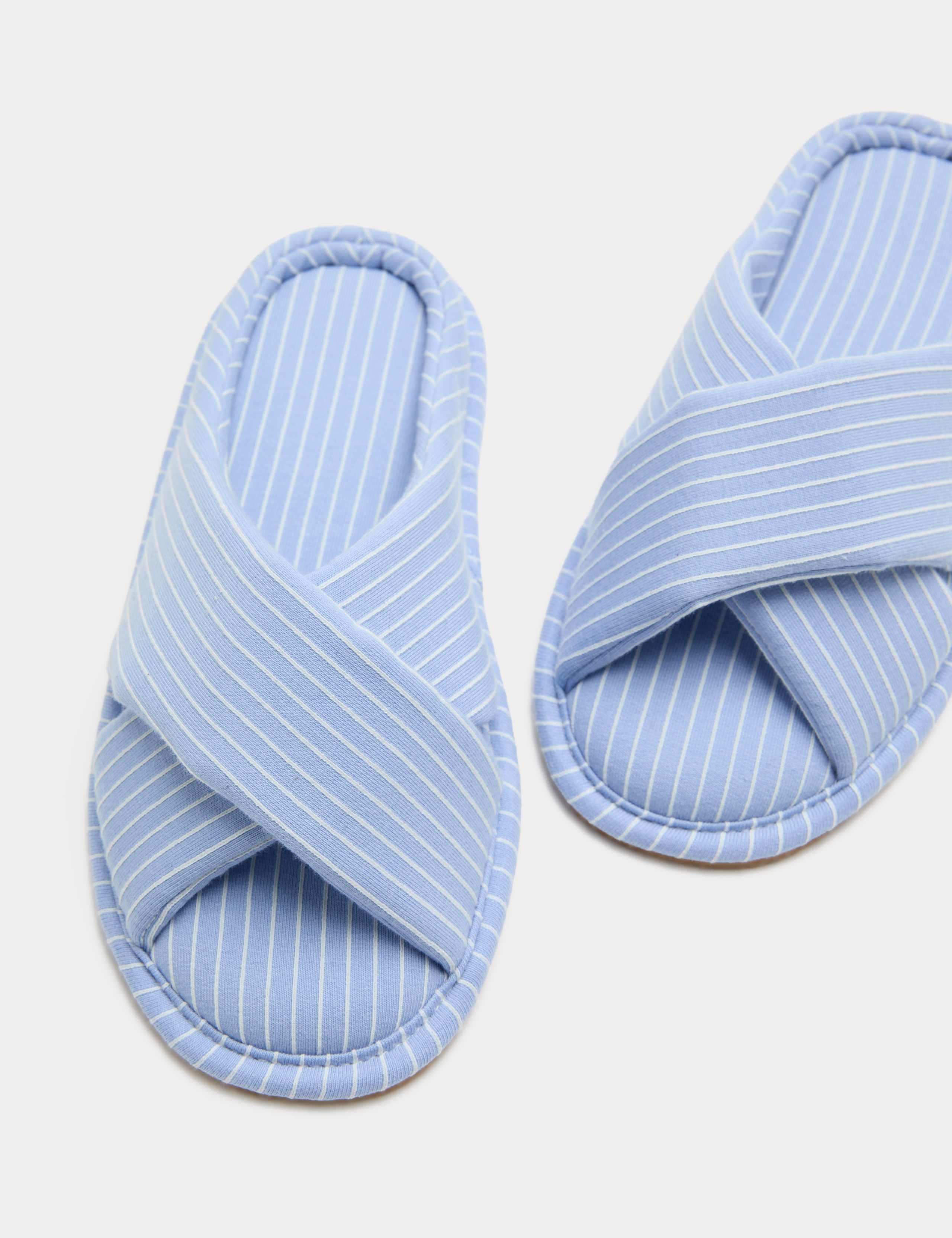 Striped Crossover Strap Open Toe Slippers 3 of 3