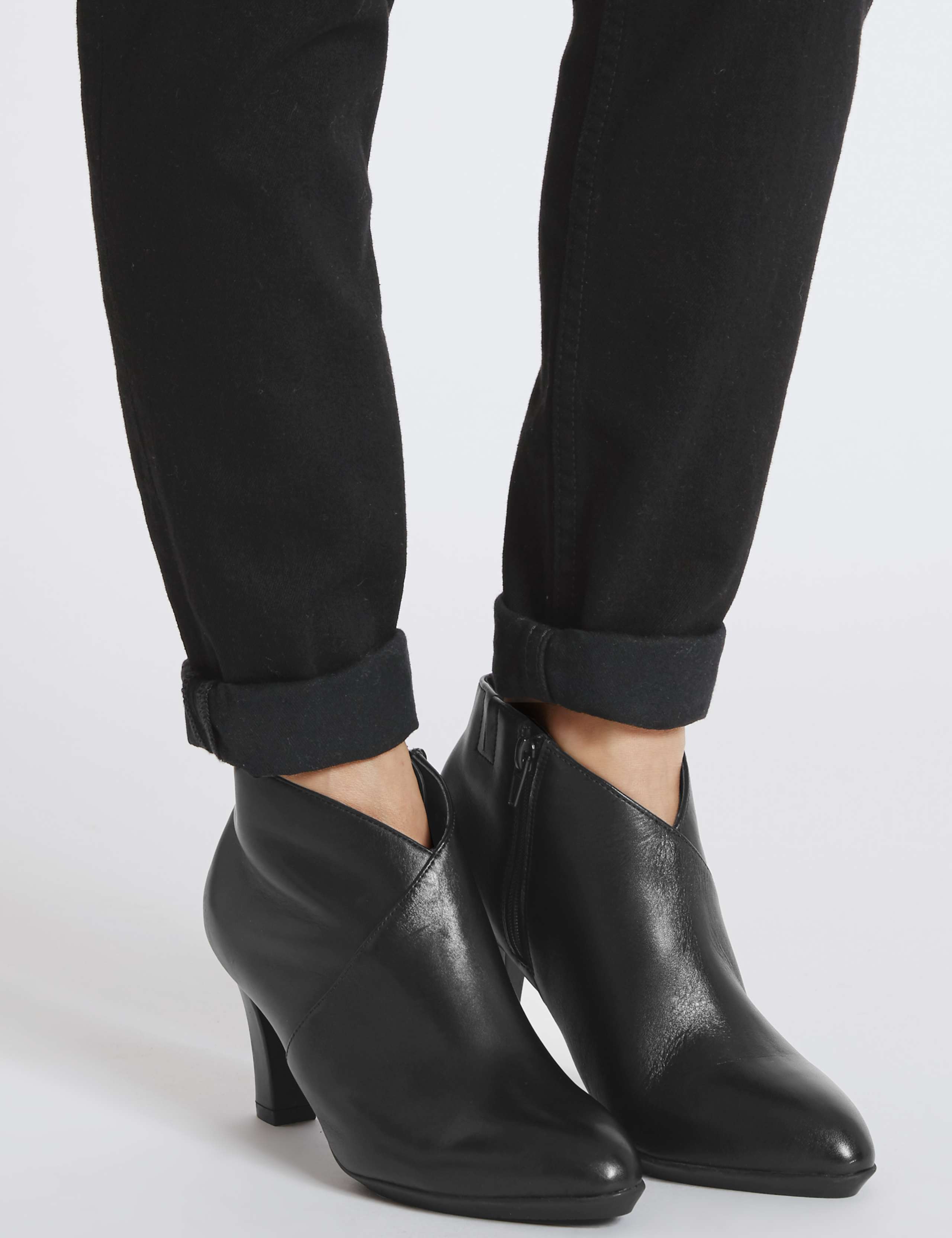 Wide Fit Leather Angular Heel Shoe Boots 1 of 4