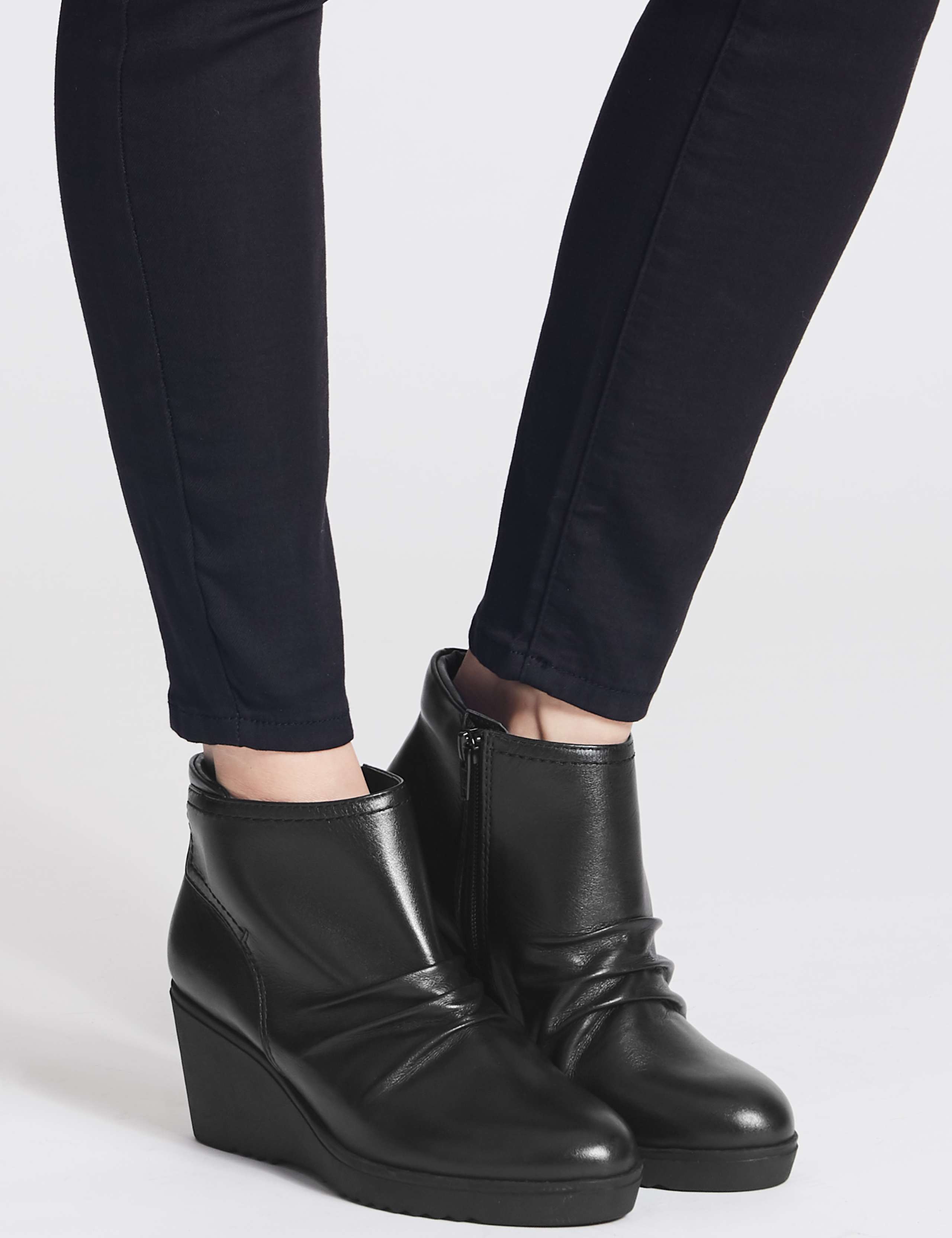 Leather Wedge Heel Ankle Boots 1 of 6