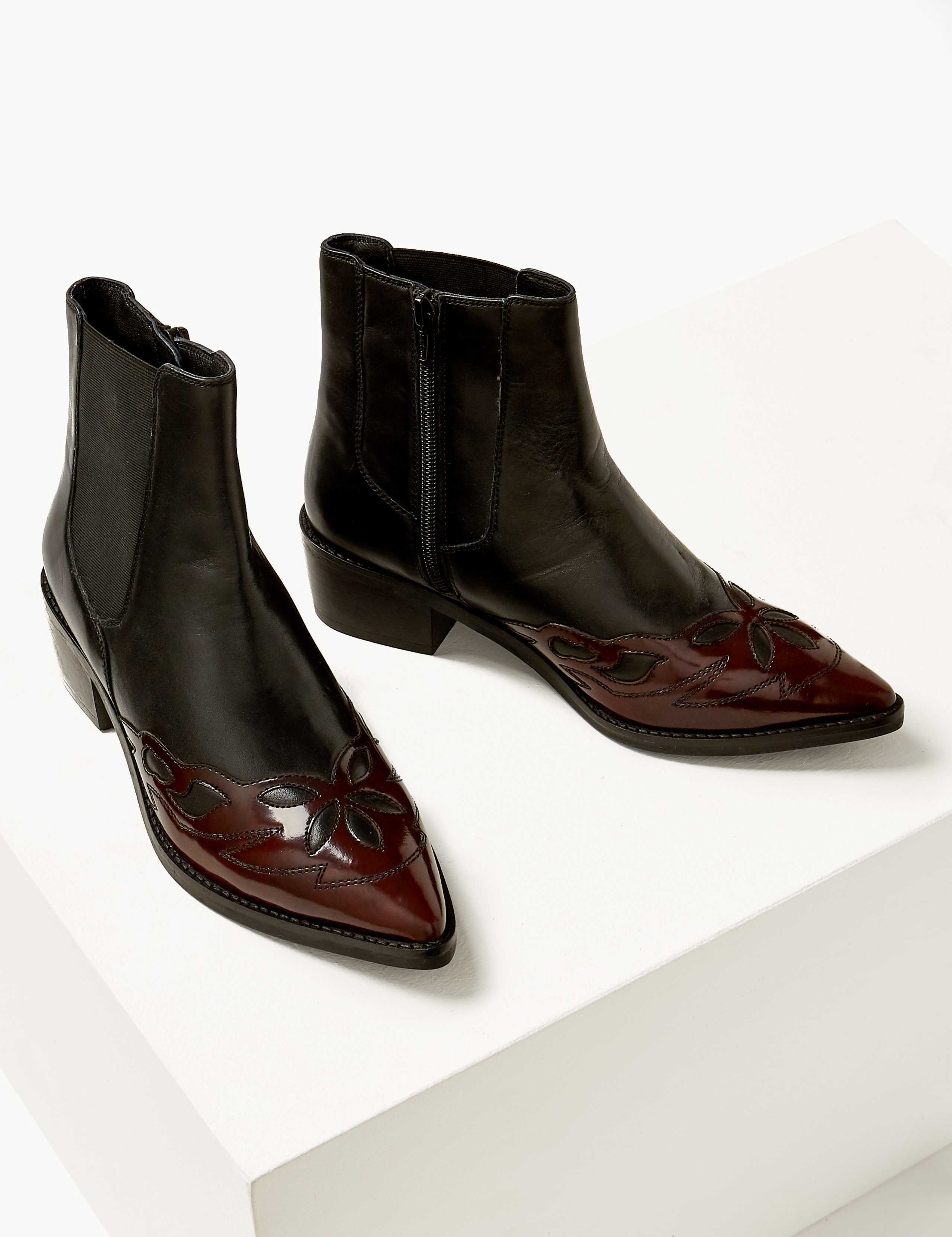 Leather Cutout Overlay Ankle Boots 2 of 4