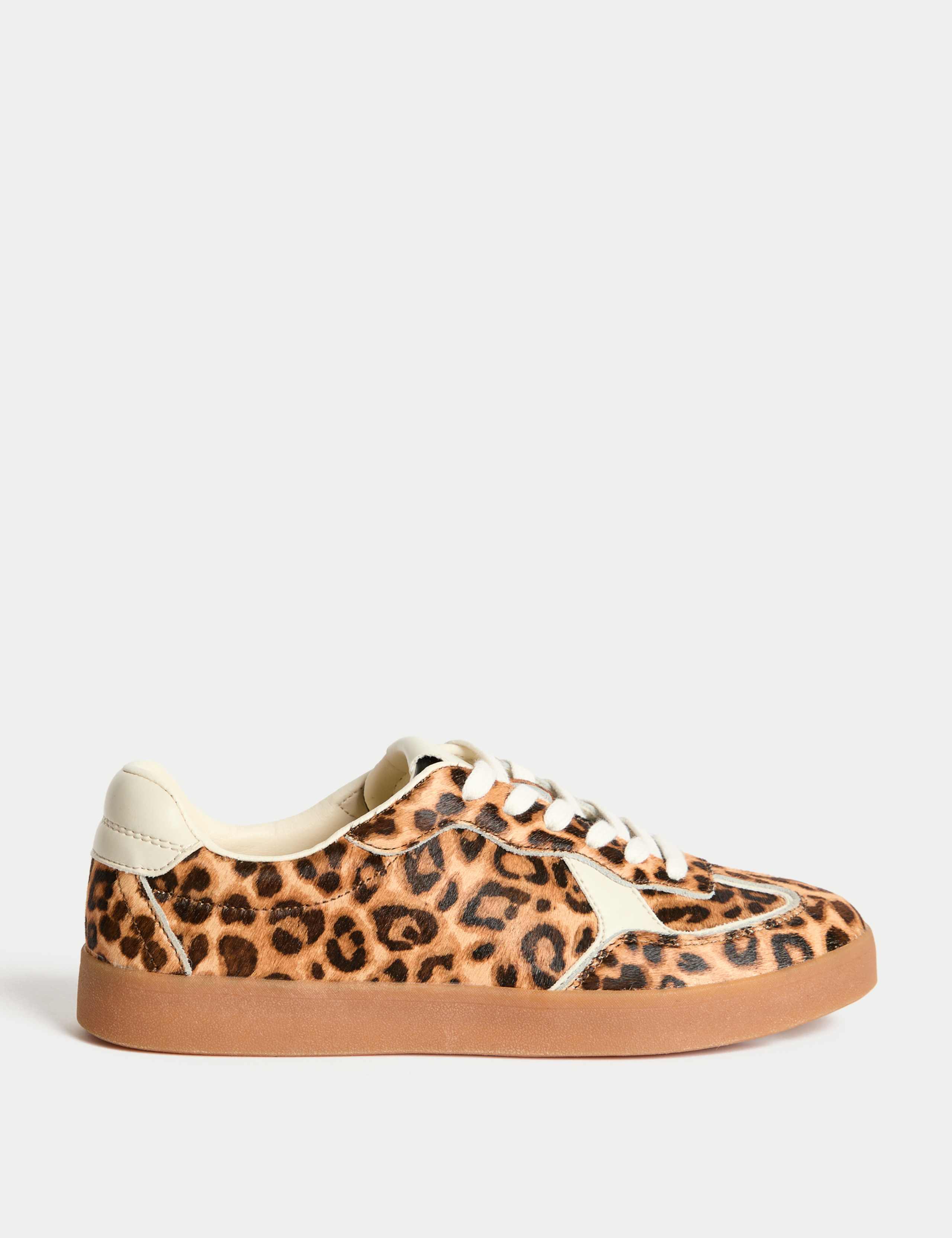 Leather Lace Up Leopard Print Trainers 1 of 3