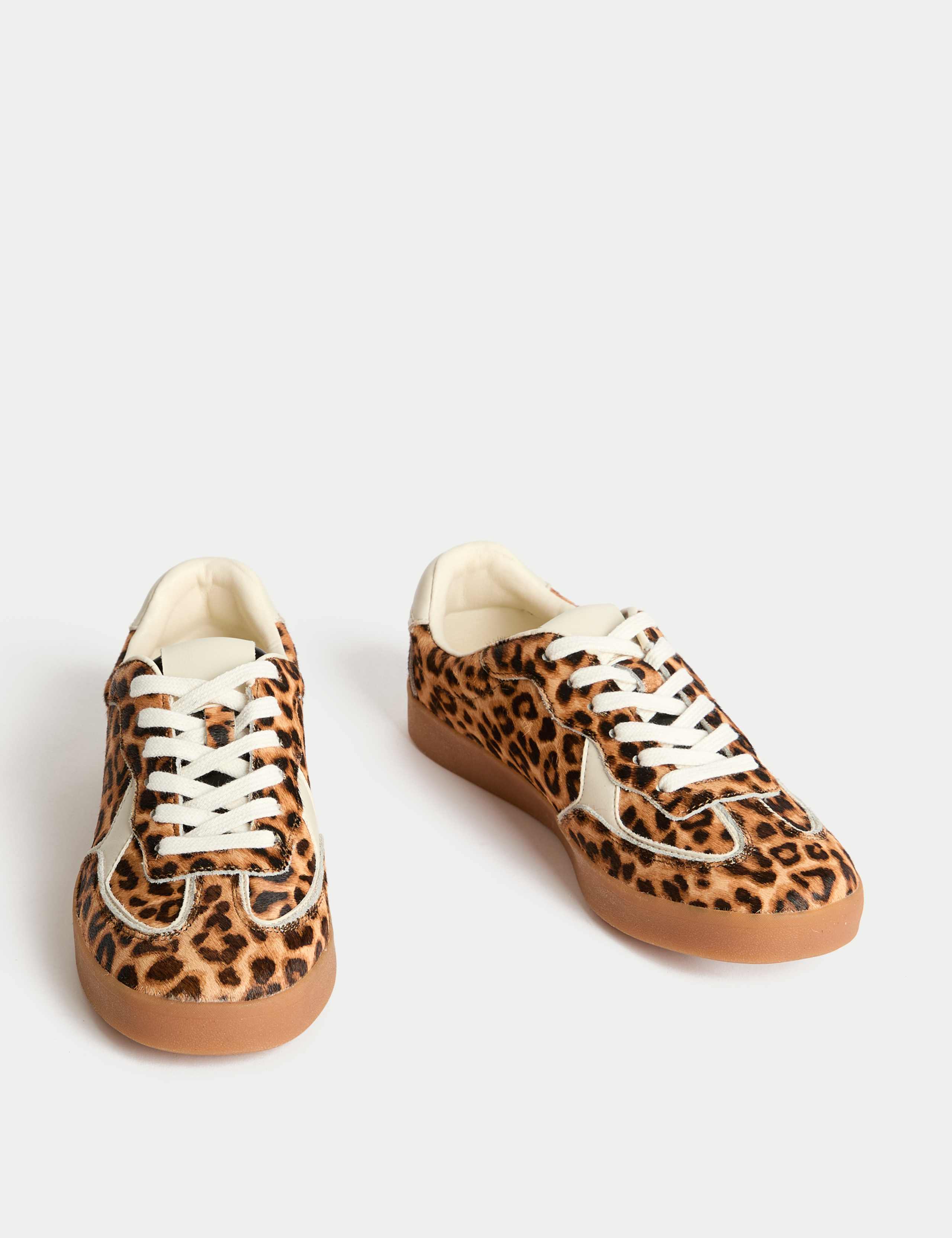 Leather Lace Up Leopard Print Trainers 2 of 3