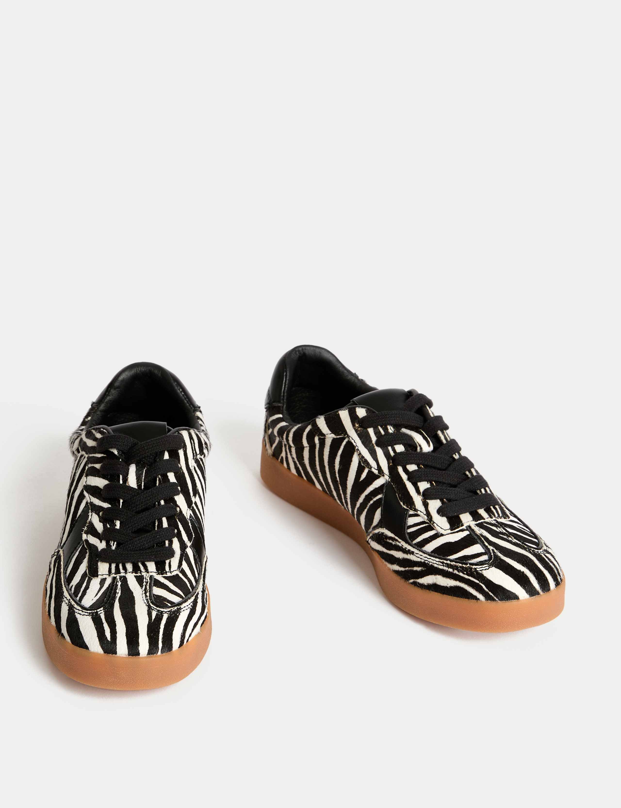 Leather Lace Up Zebra Print Trainers 2 of 3
