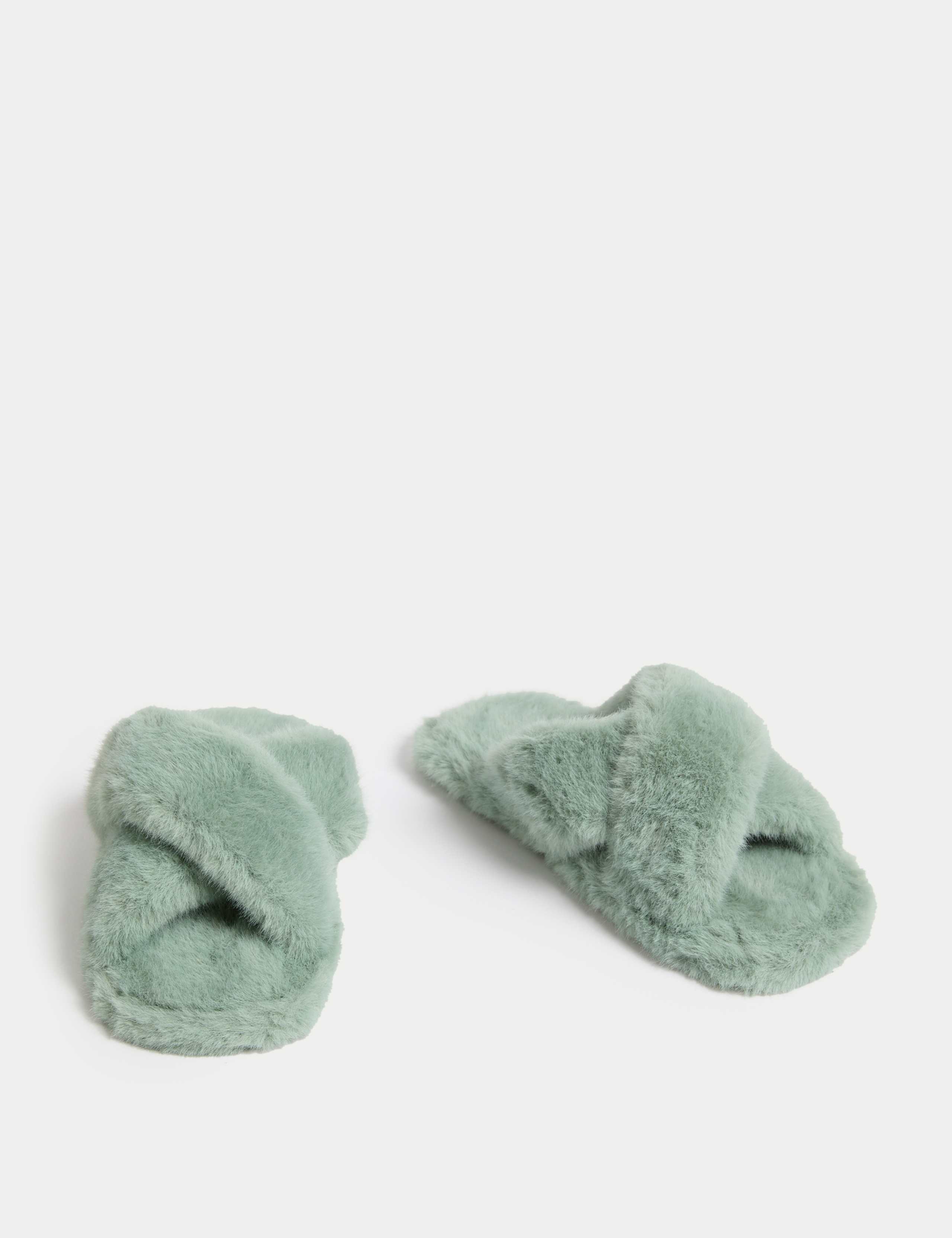 Faux Fur Crossover Open Toe Slippers 2 of 3