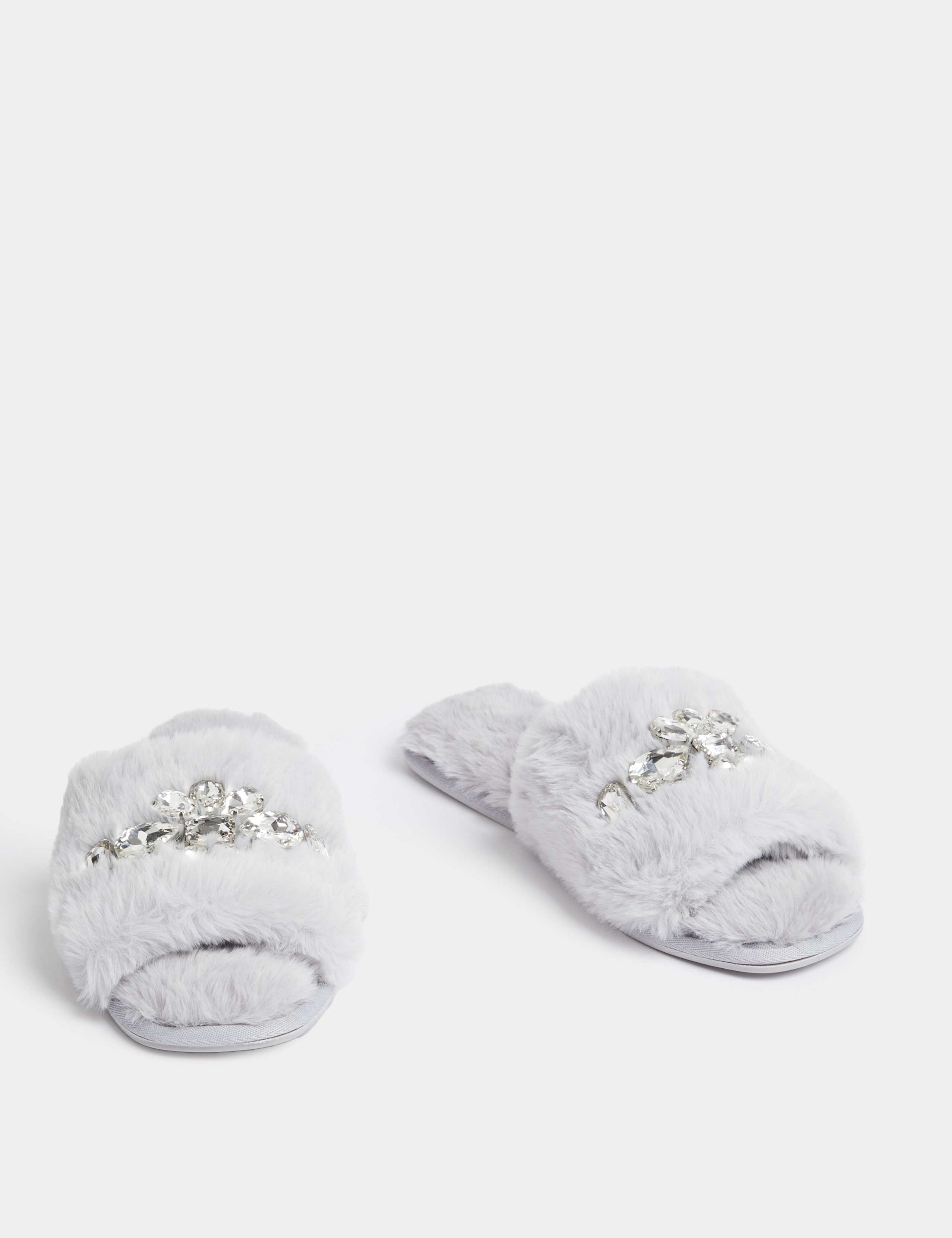 Faux Fur Lined Open Toe Slider Slippers 2 of 3