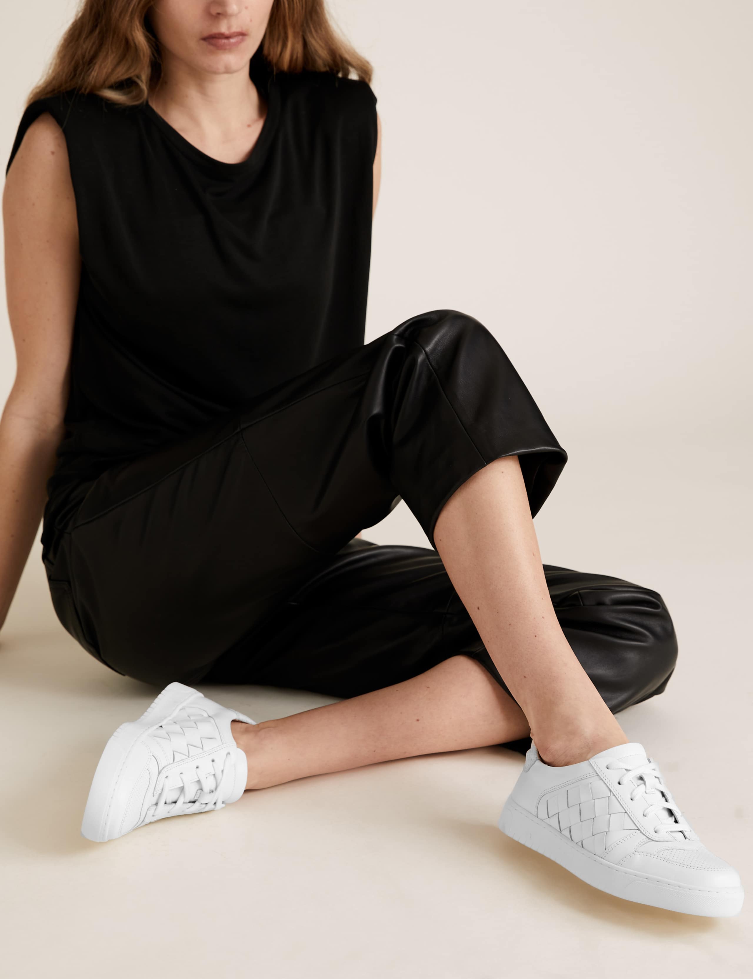 Lace Up Leather Weave Detail Trainers 1 of 4