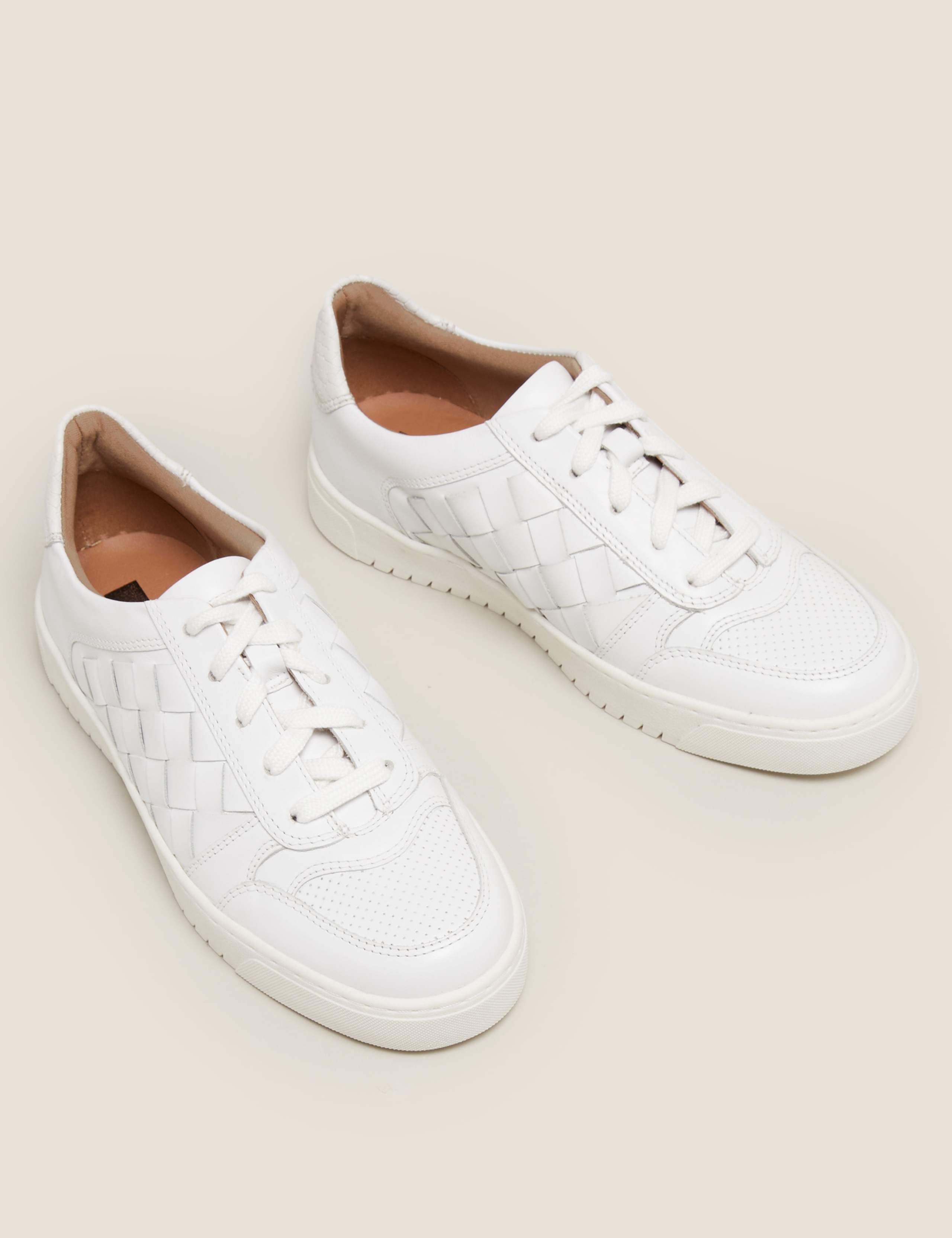 Lace Up Leather Weave Detail Trainers 2 of 4