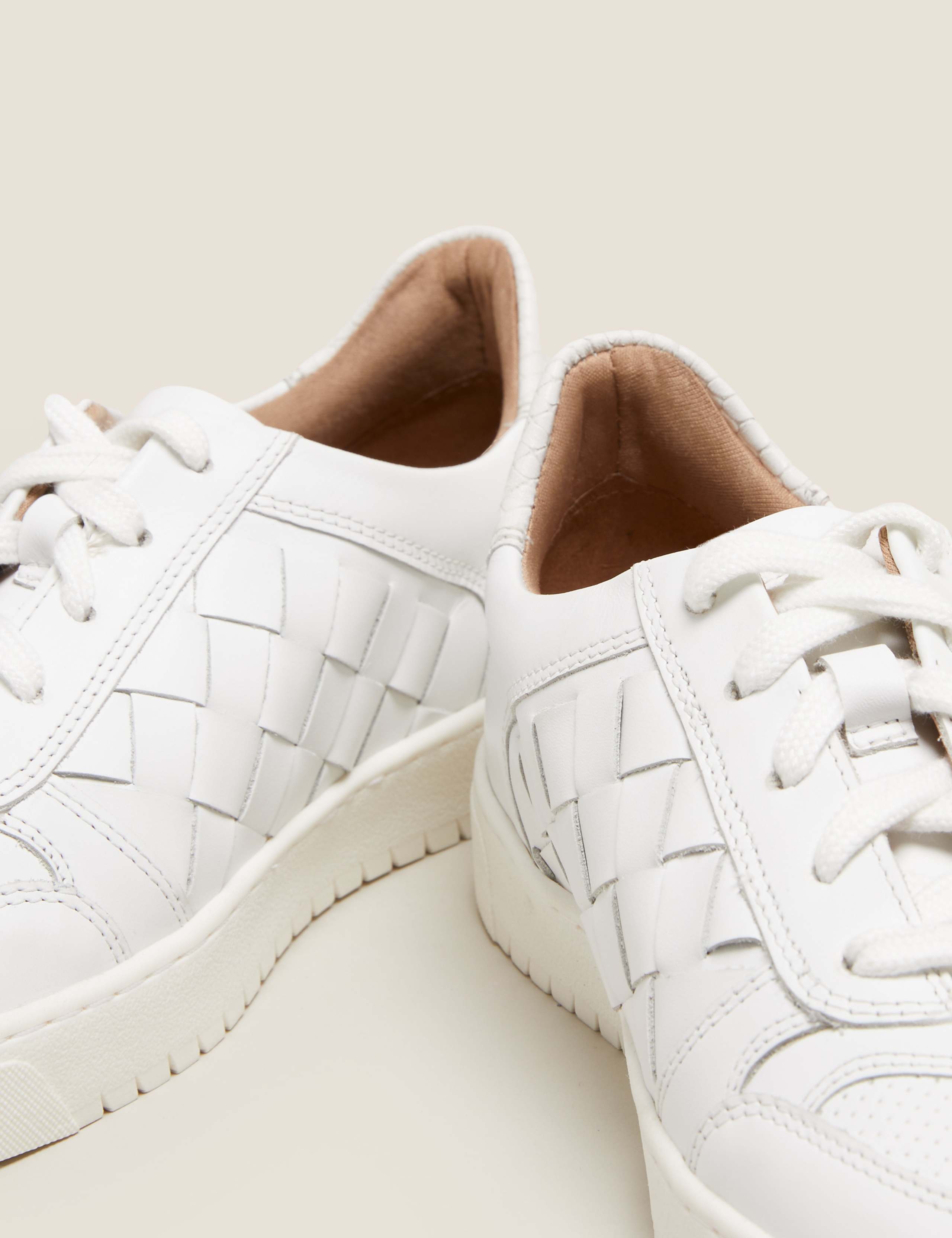 Lace Up Leather Weave Detail Trainers 3 of 4
