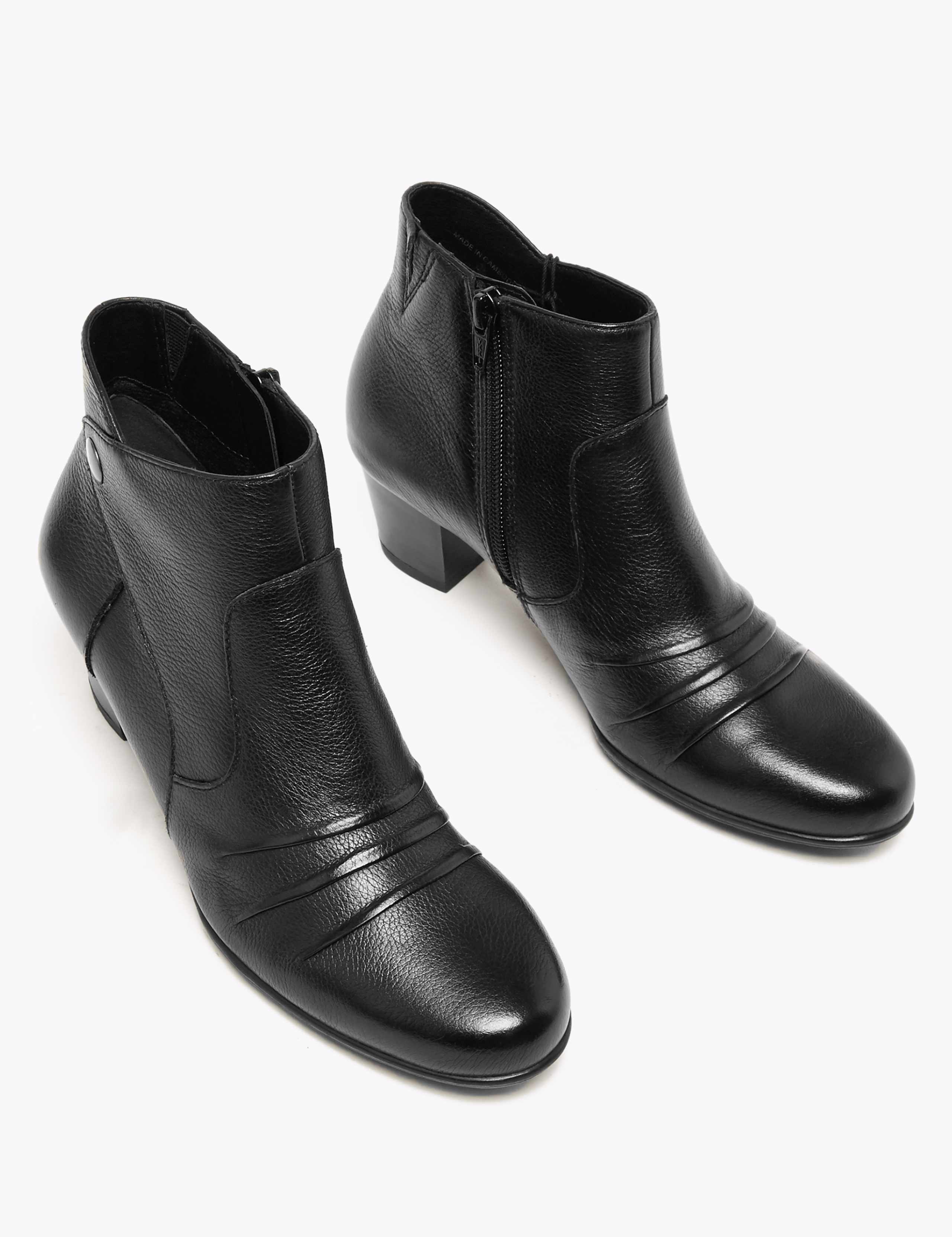 Wide Fit Leather Ruched Ankle Boots 3 of 6