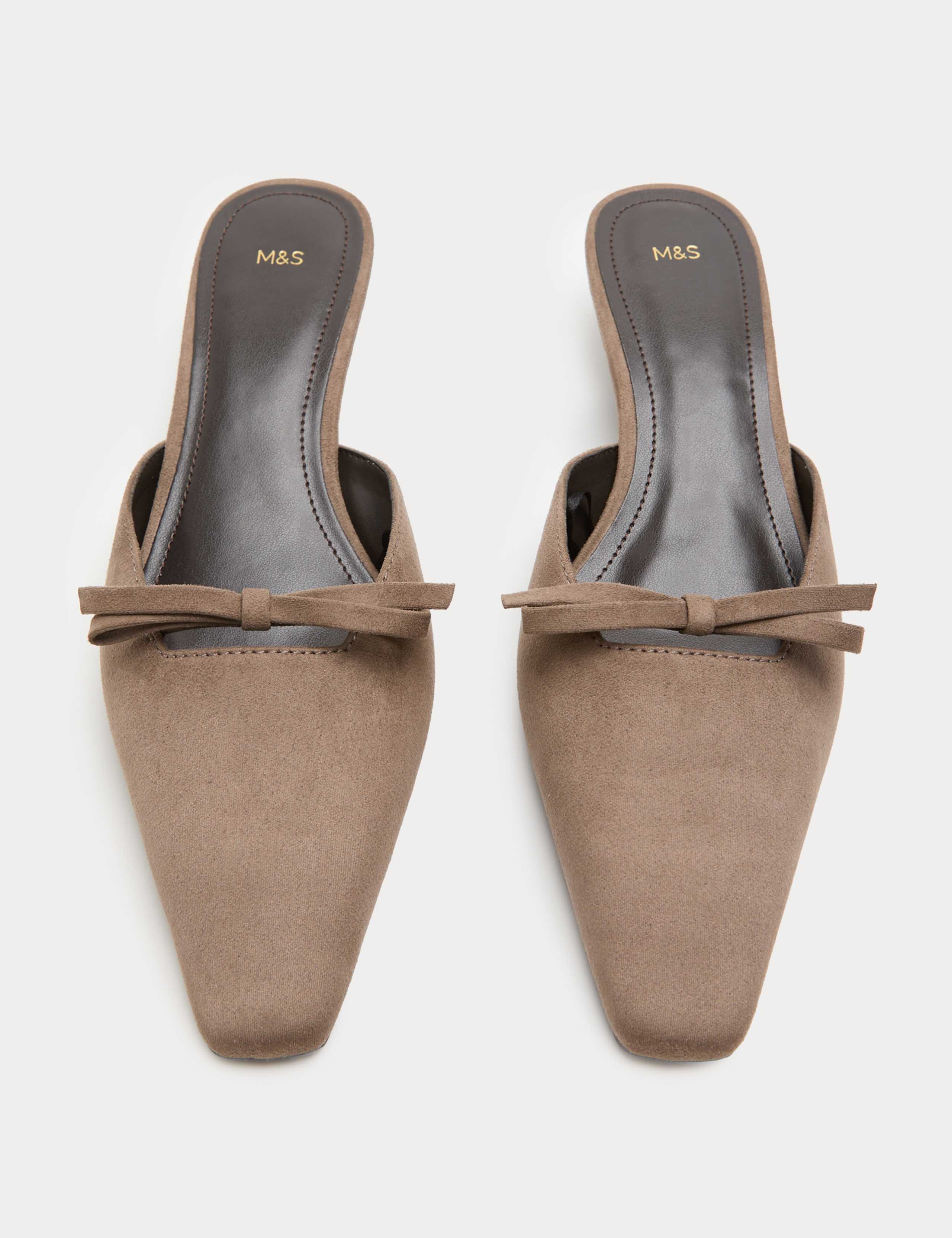 Bow Detail Kitten Heel Chisel Toe Mules 1 of 3
