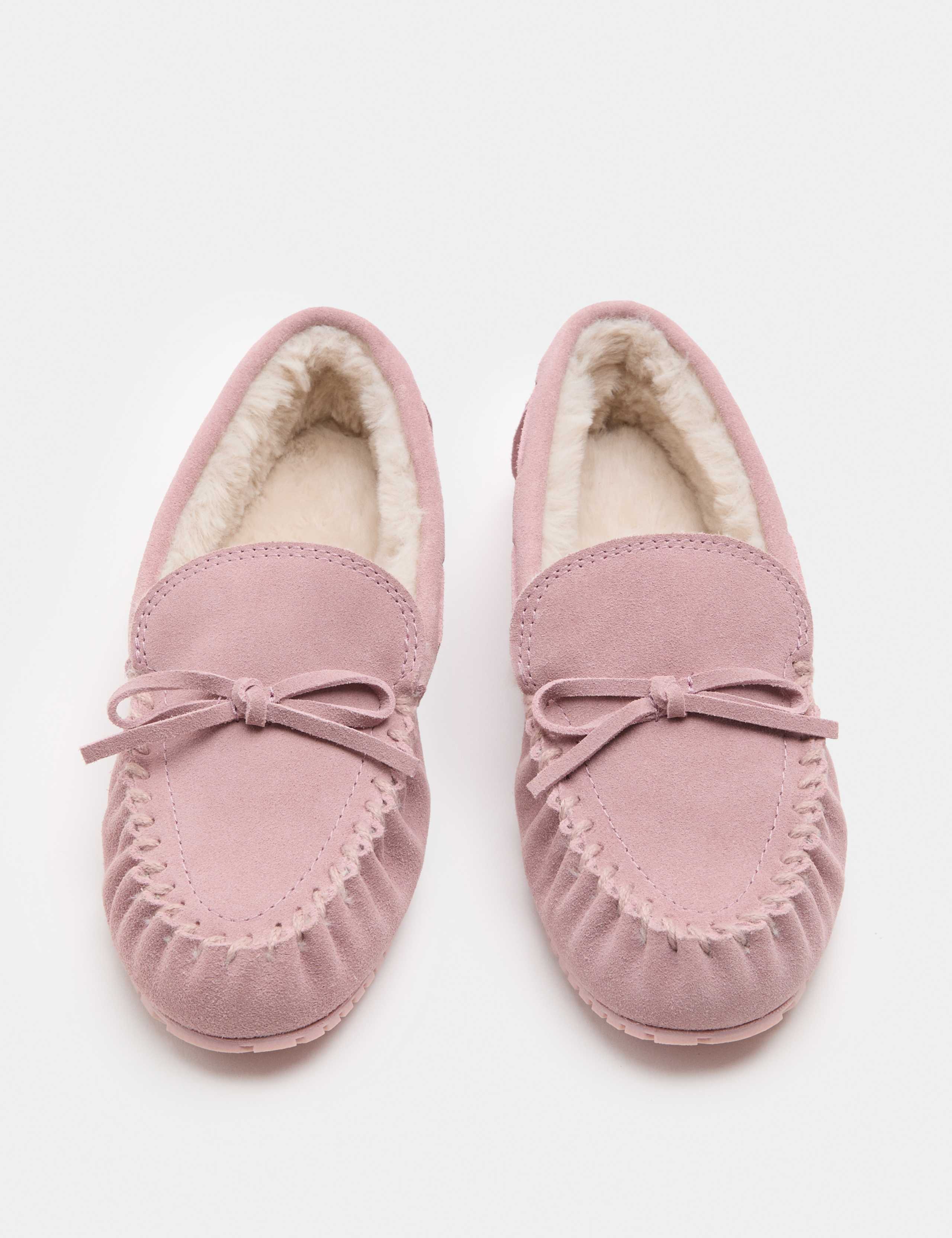 Suede Faux Fur Lined Moccasin Slippers 1 of 3