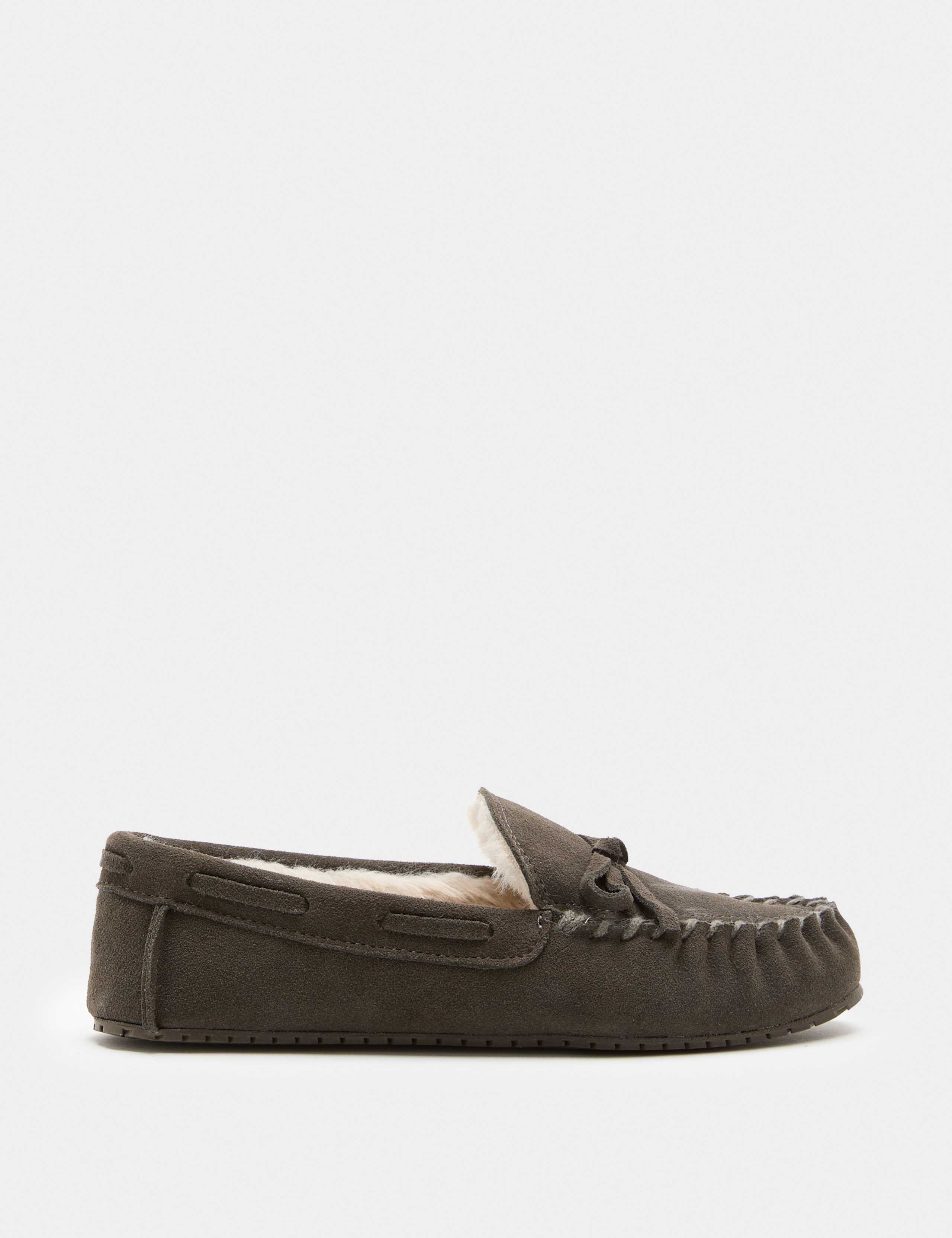 Suede Faux Fur Lined Moccasin Slippers 2 of 3