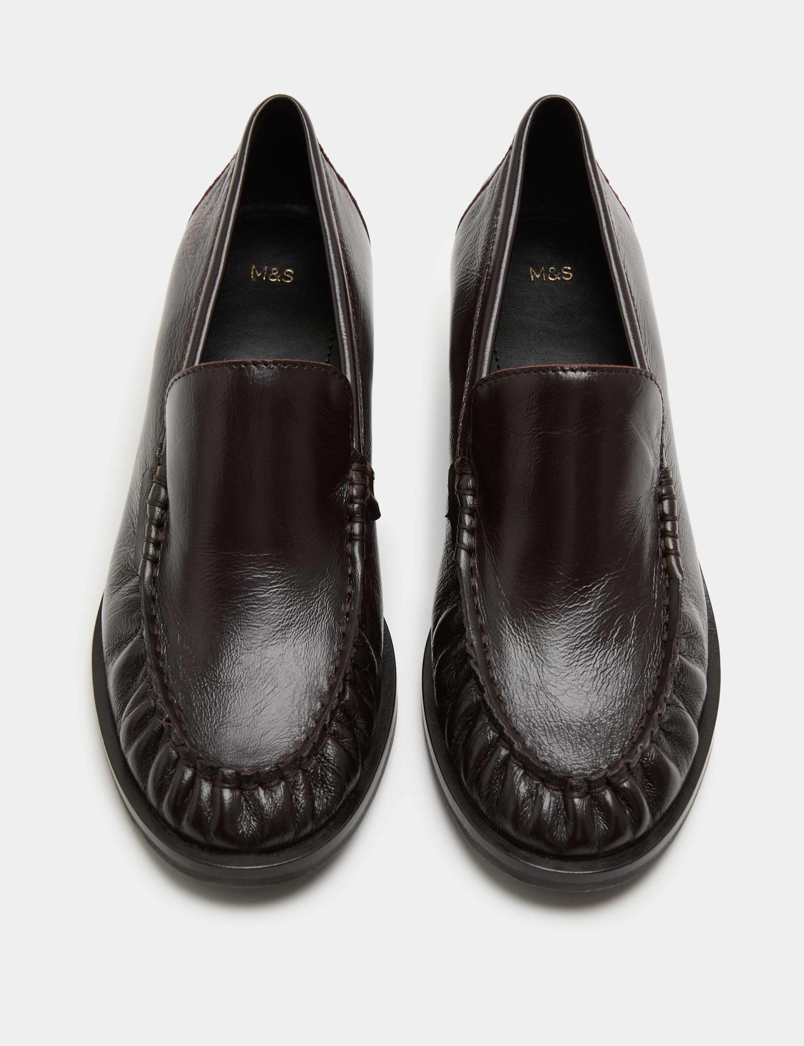 Leather Ruched Block Heel Loafers 1 of 3