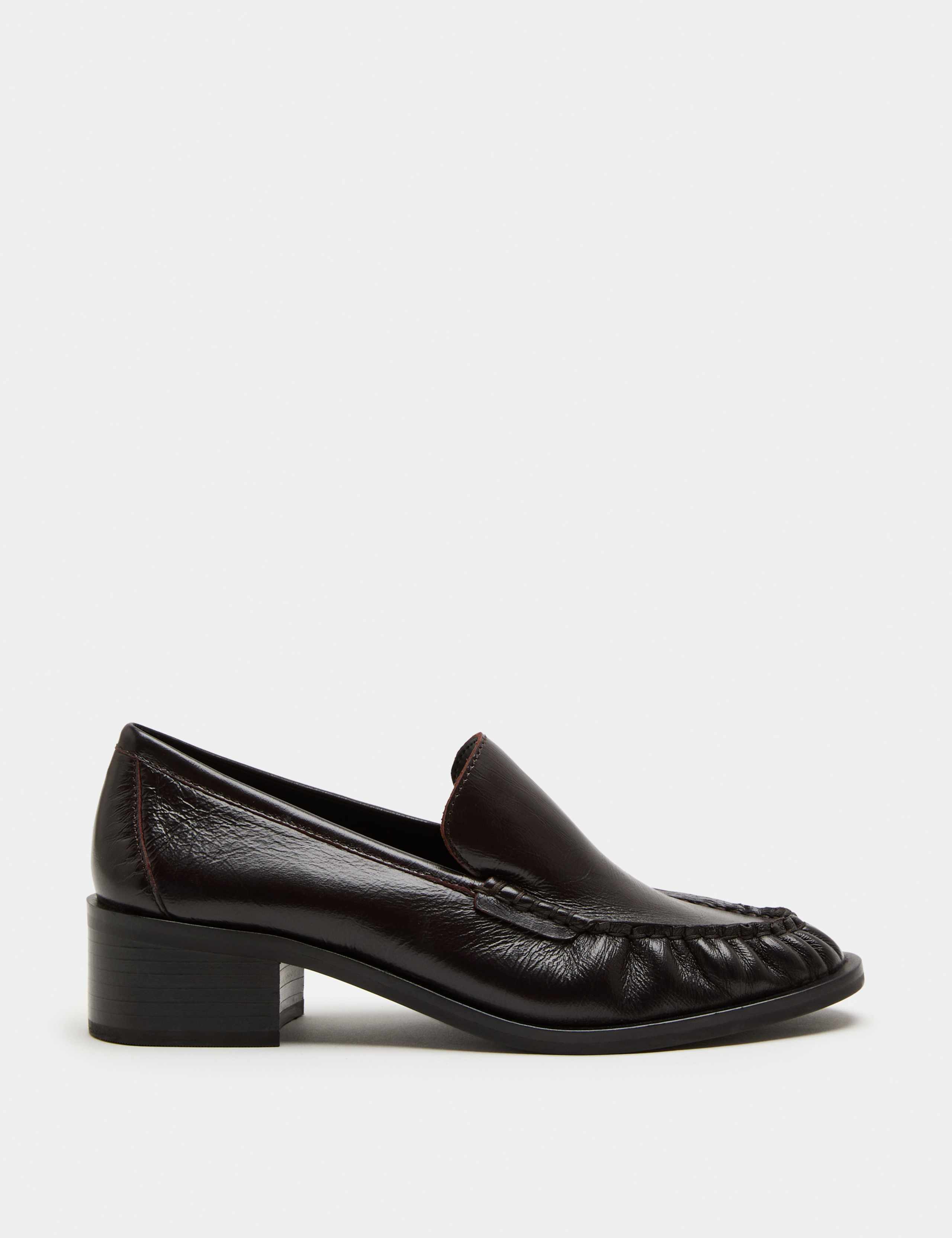 Leather Ruched Block Heel Loafers 2 of 3