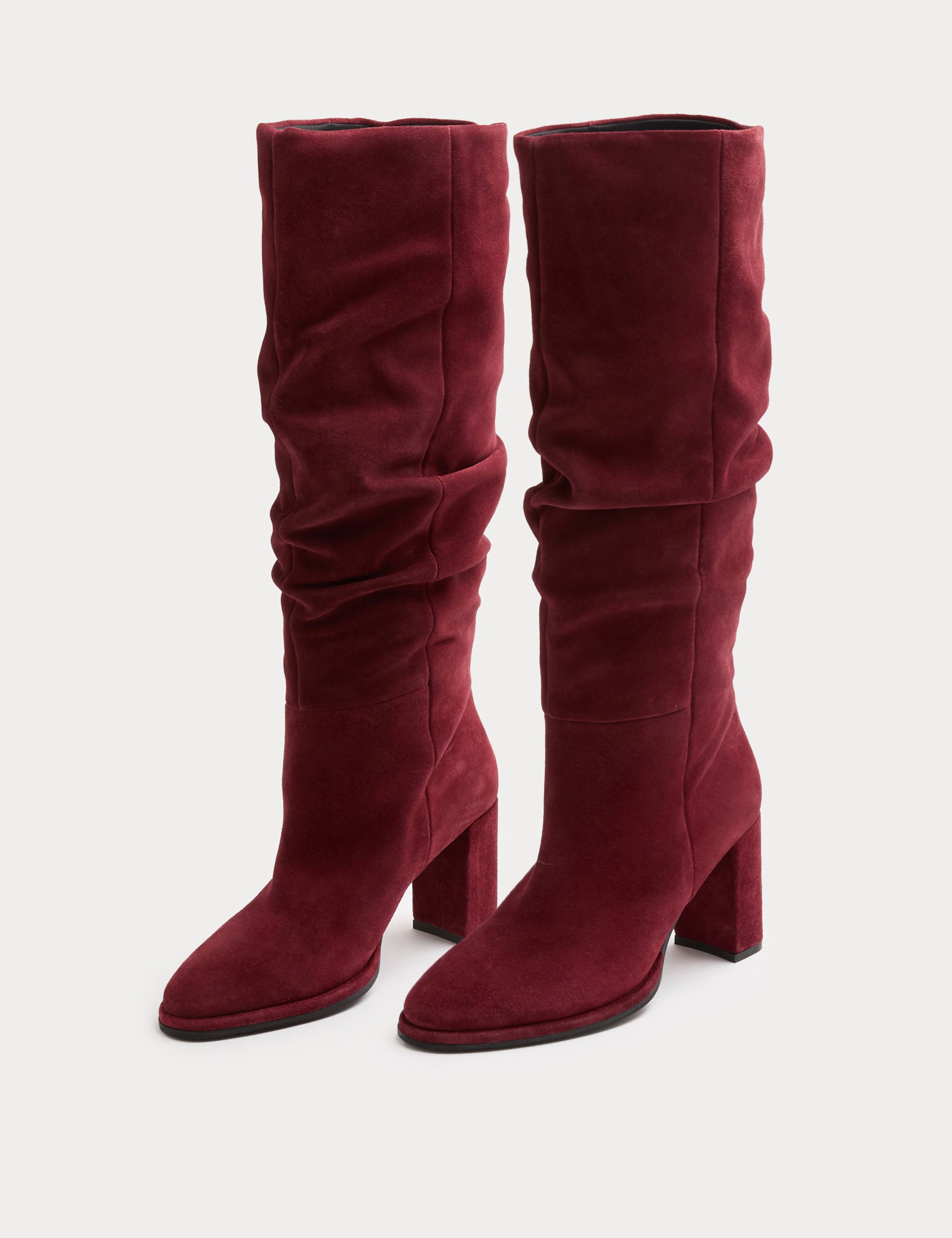 Suede Ruched Block Heel Knee High Boots 2 of 3
