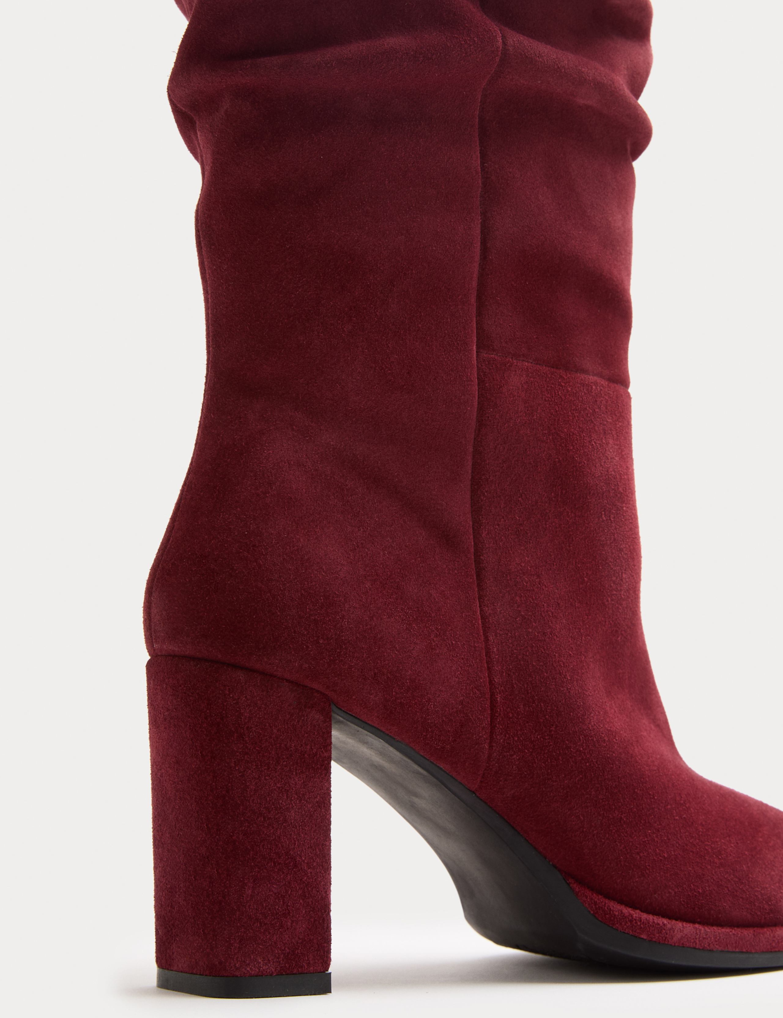 Suede Ruched Block Heel Knee High Boots 3 of 3