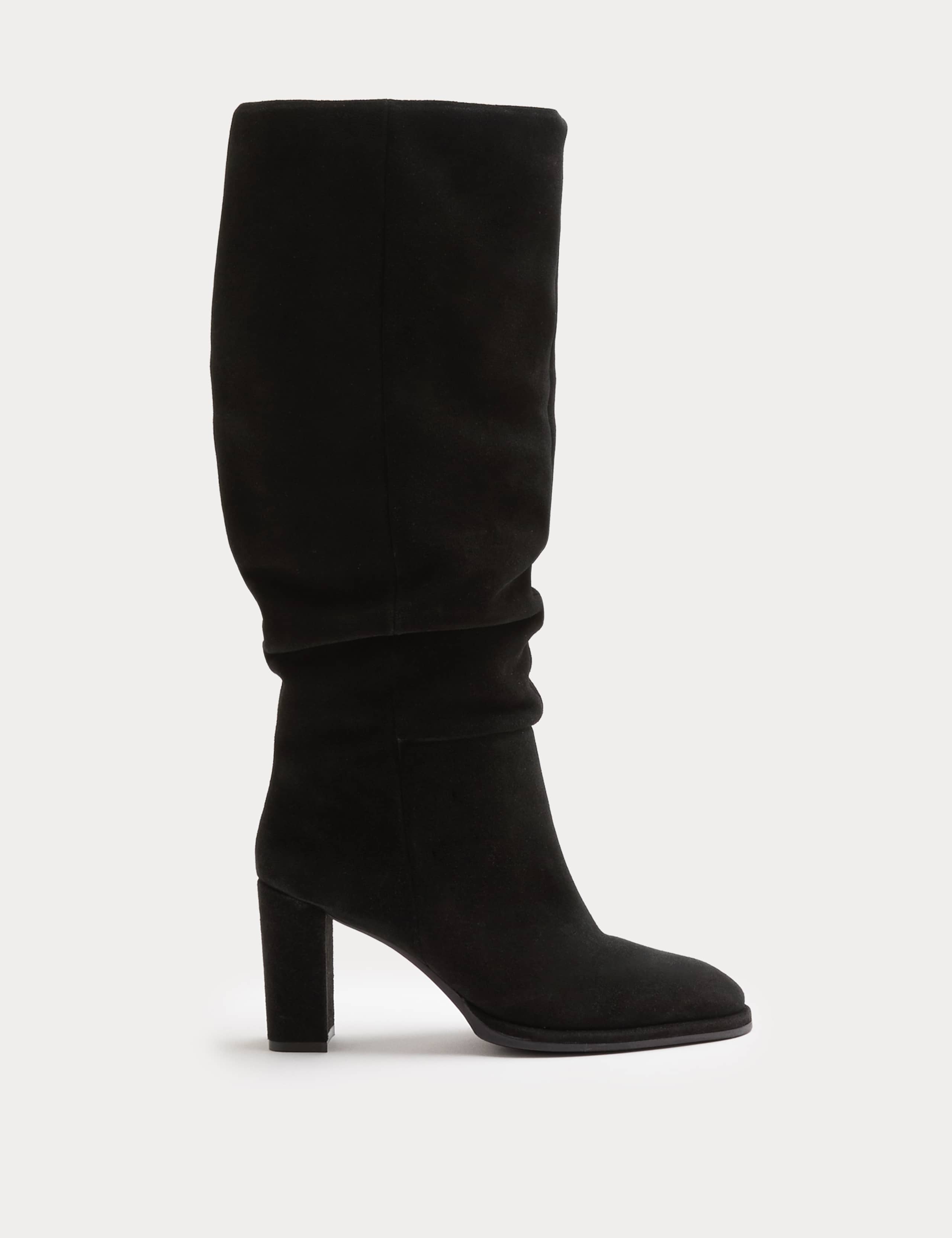 Suede Ruched Block Heel Knee High Boots 1 of 3