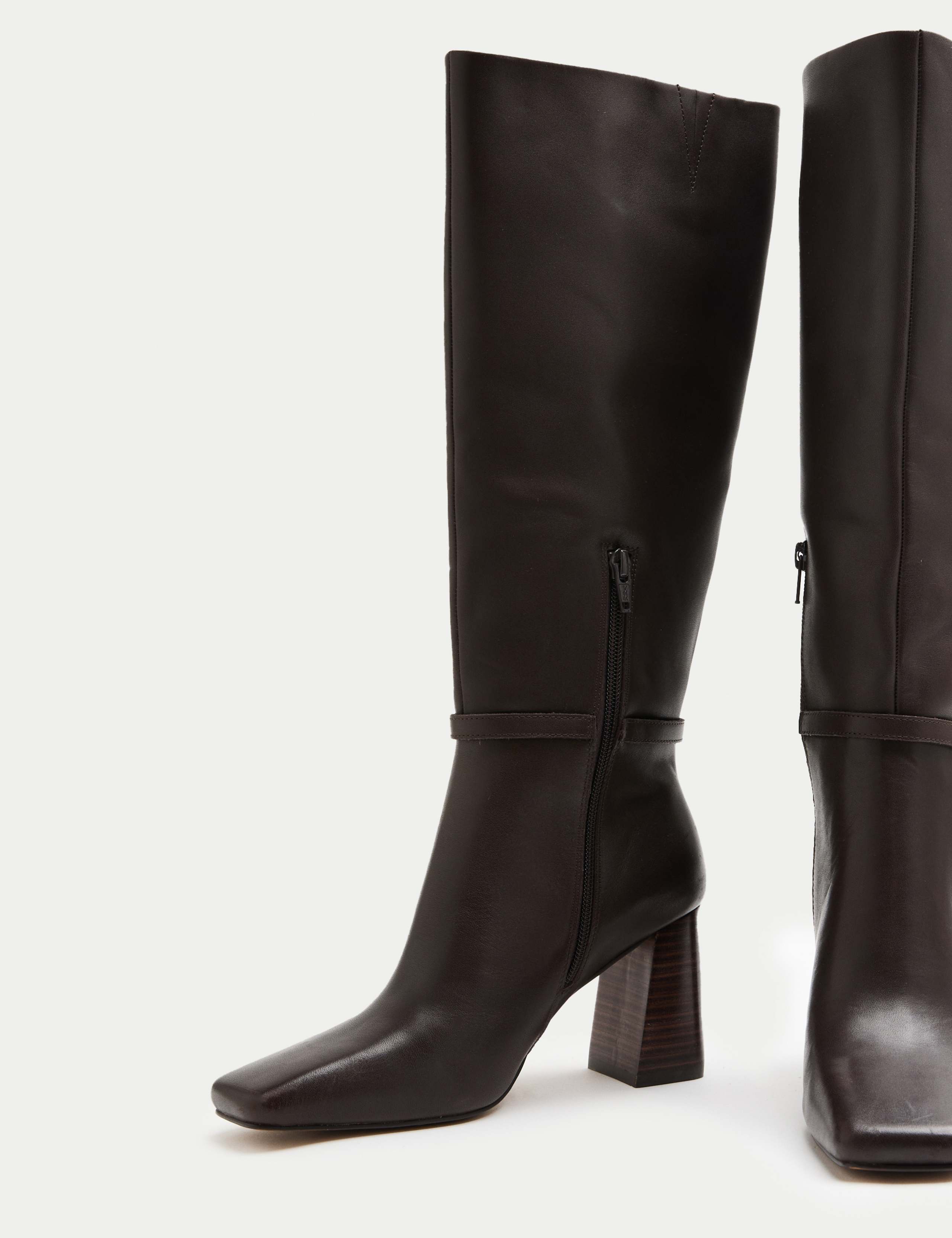 Leather Block Heel Knee High Boots 1 of 4