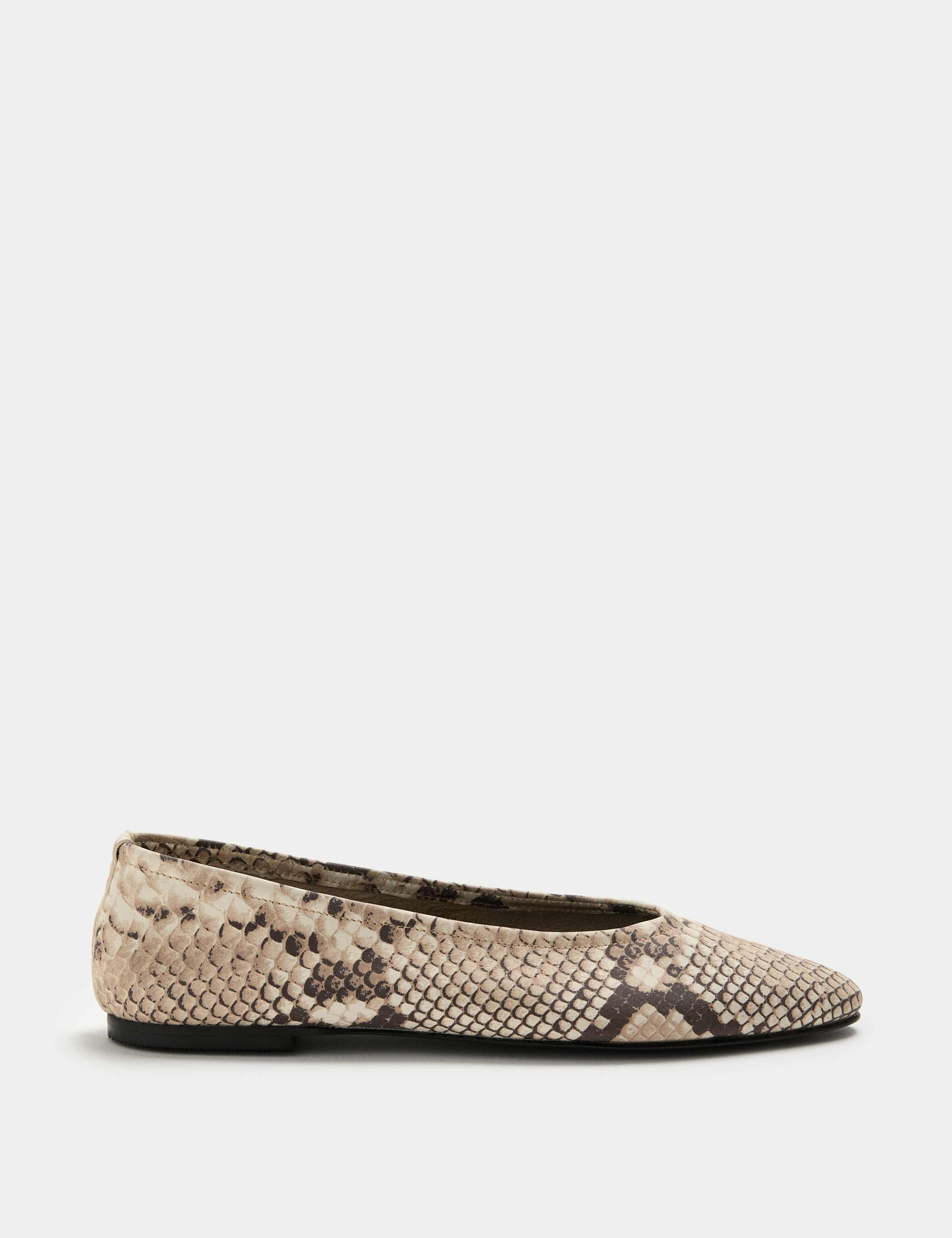 Leather Snake Print Flat Ballet Pumps 3 of 3