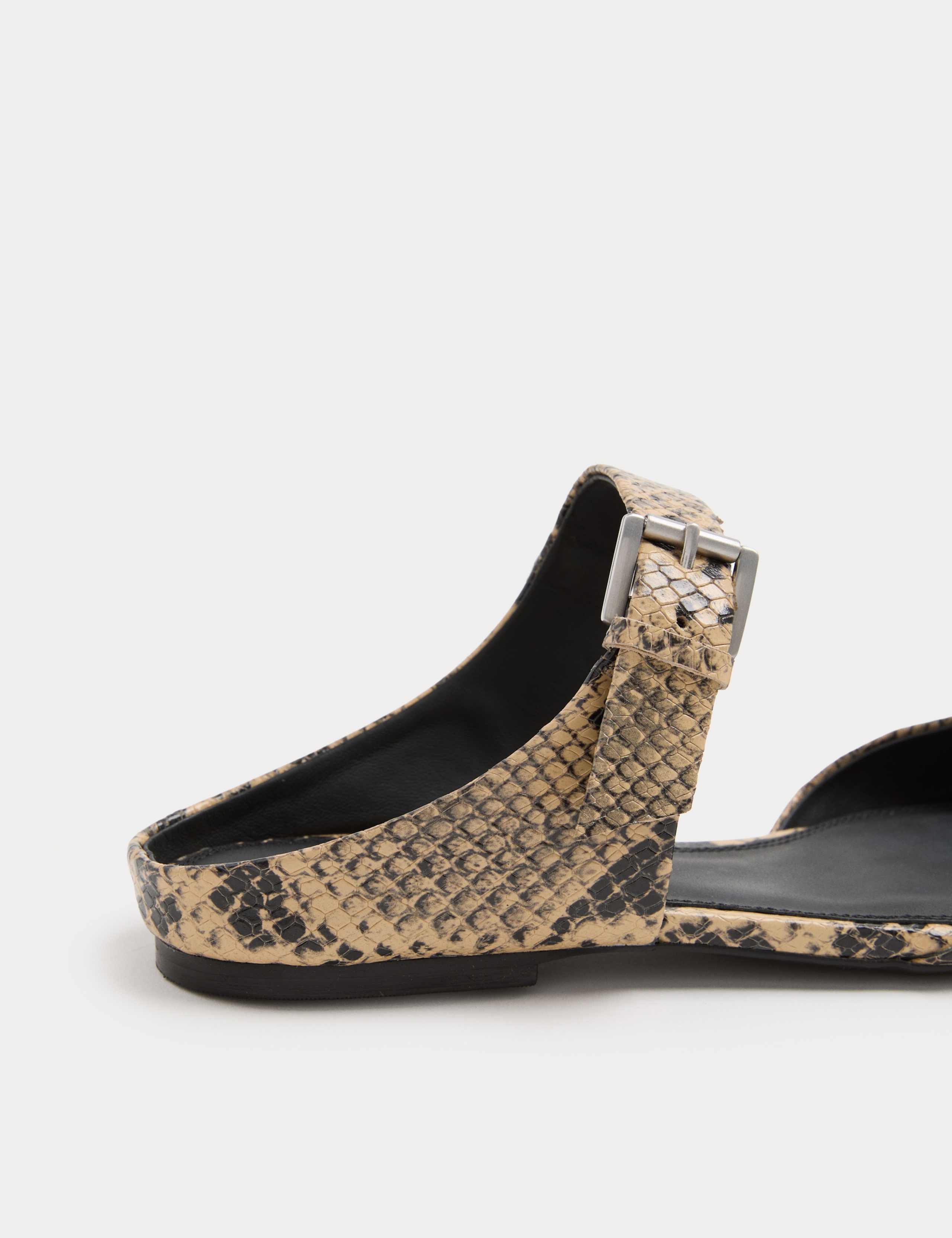 Leather Snake Print Buckle Flat Sandals 3 of 3