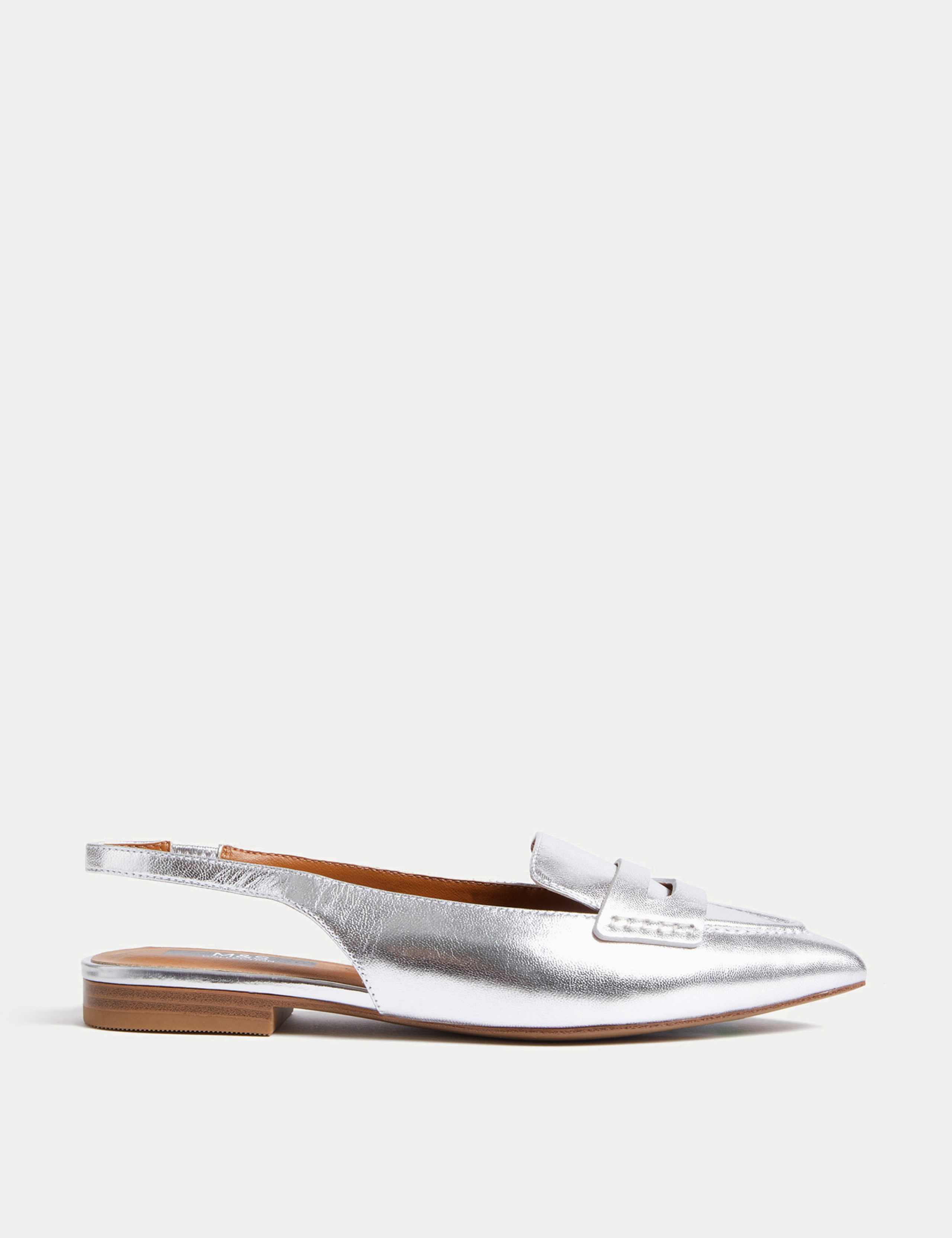 Leather Slip On Flat Slingback Shoes 1 of 3