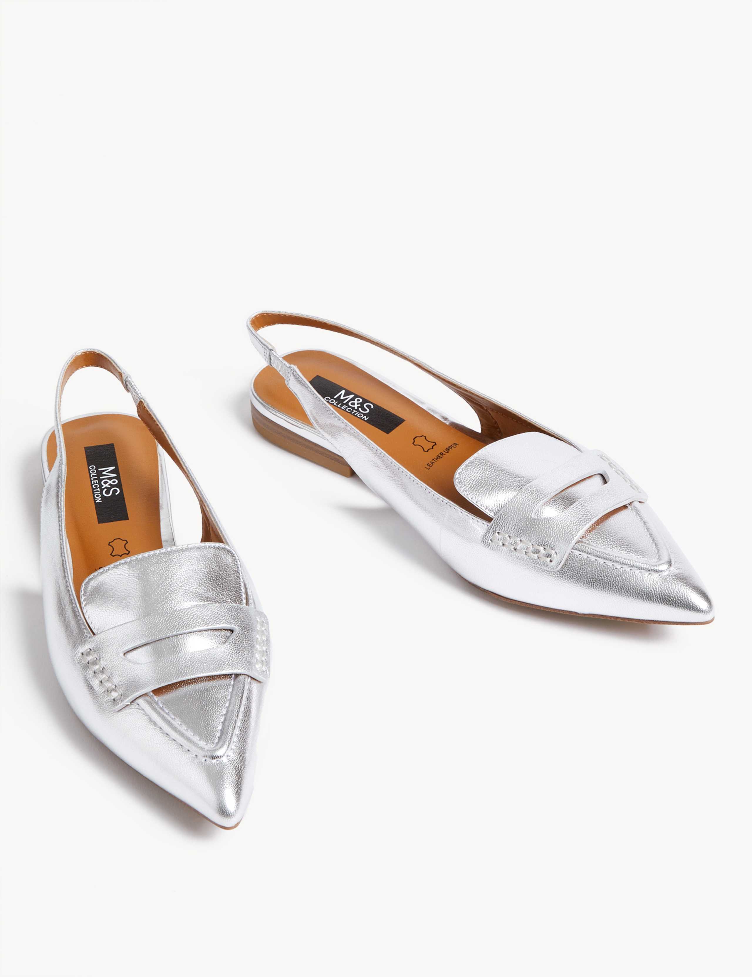 Leather Slip On Flat Slingback Shoes 2 of 3
