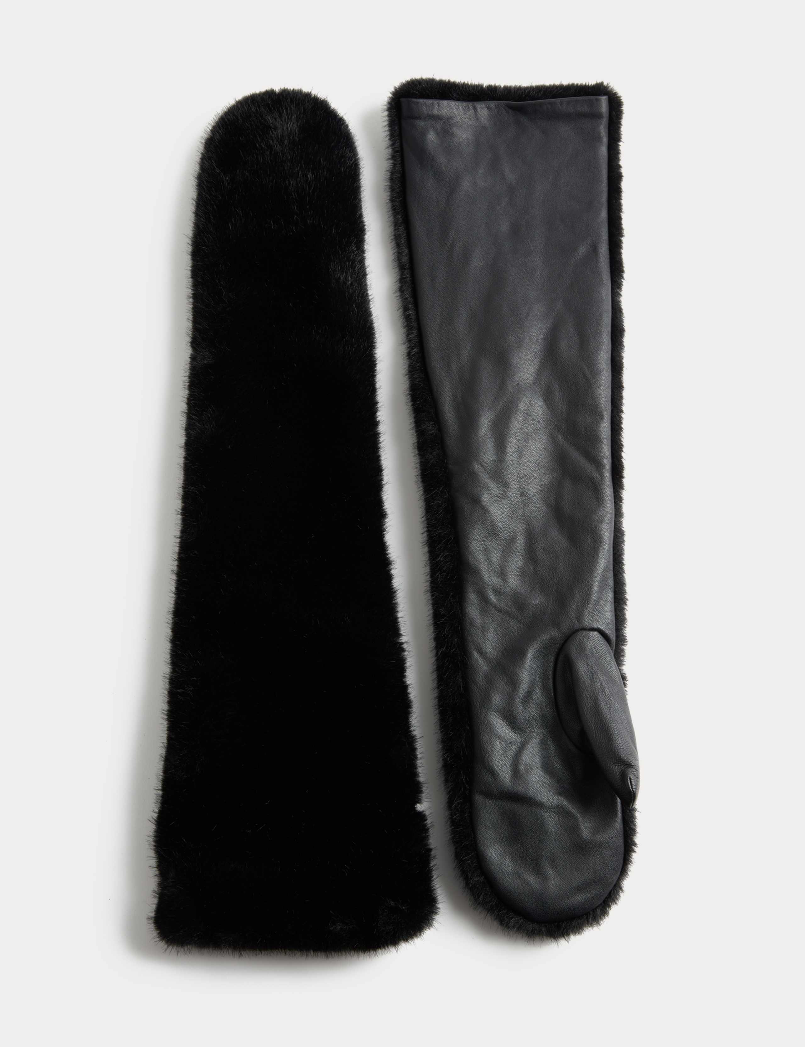 Leather & Faux Fur Long Mittens 2 of 3