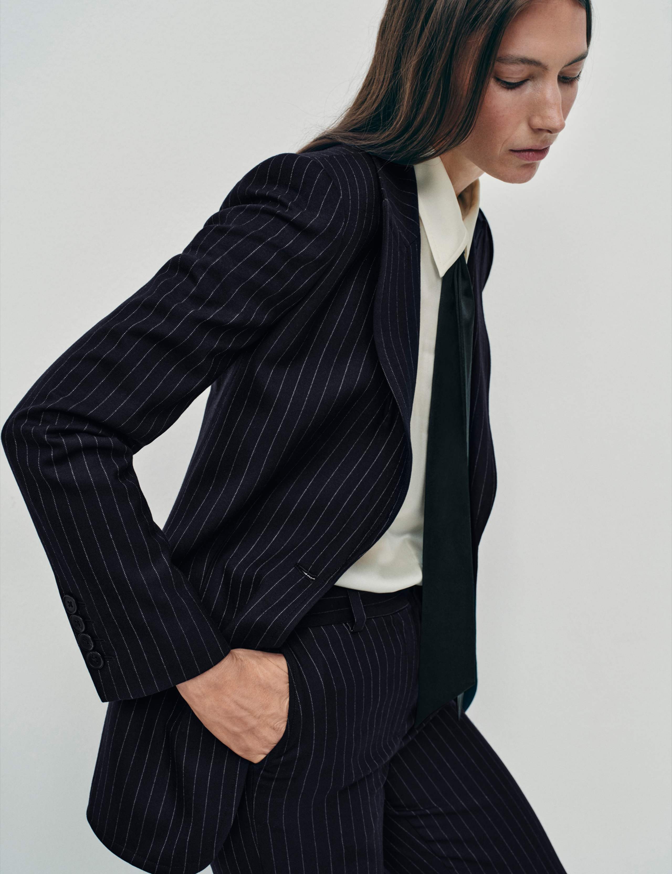 Wool-Blend Pinstripe Blazer 1 of 10
