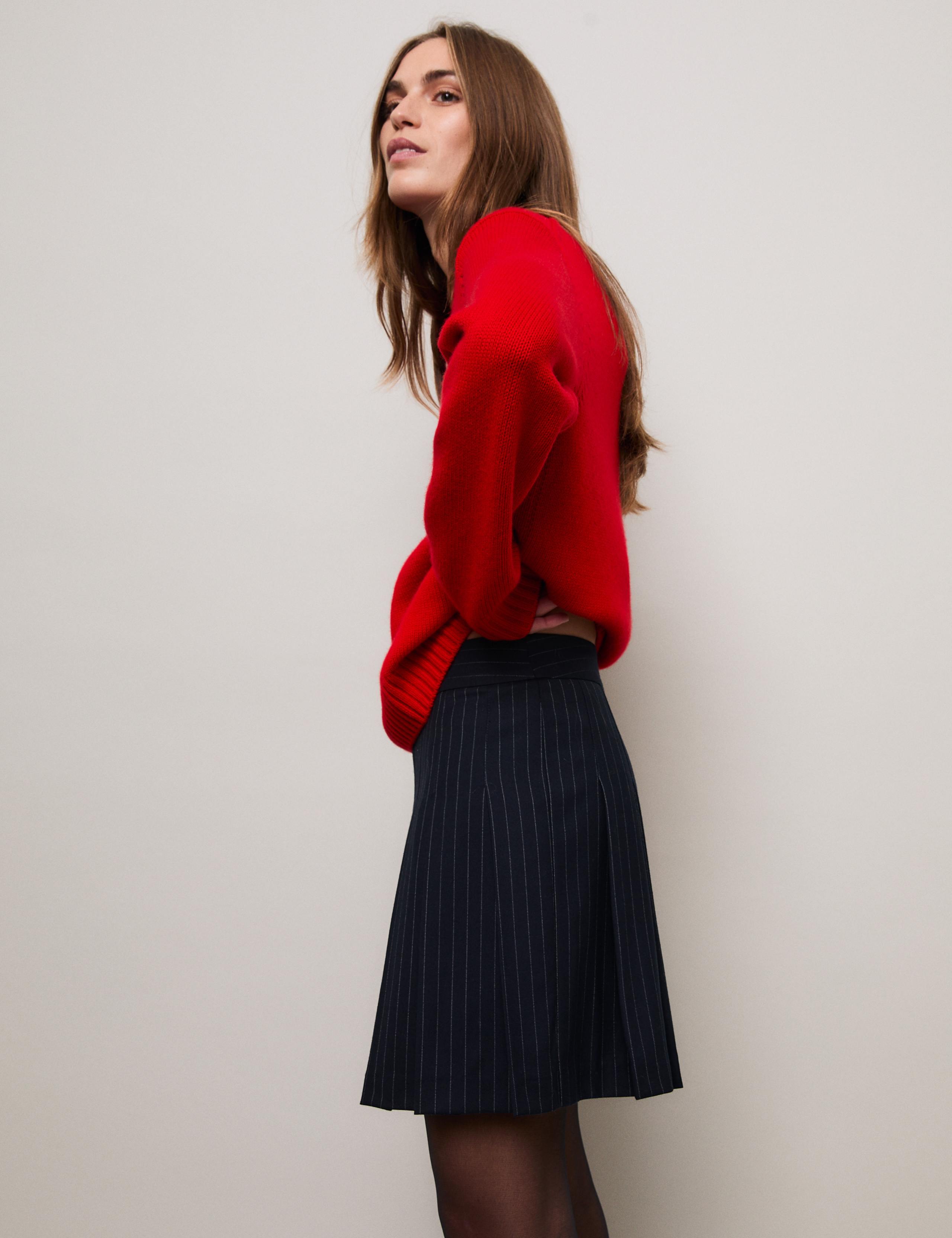 Wool-Blend Pinstripe Pleated Mini Skirt 6 of 7