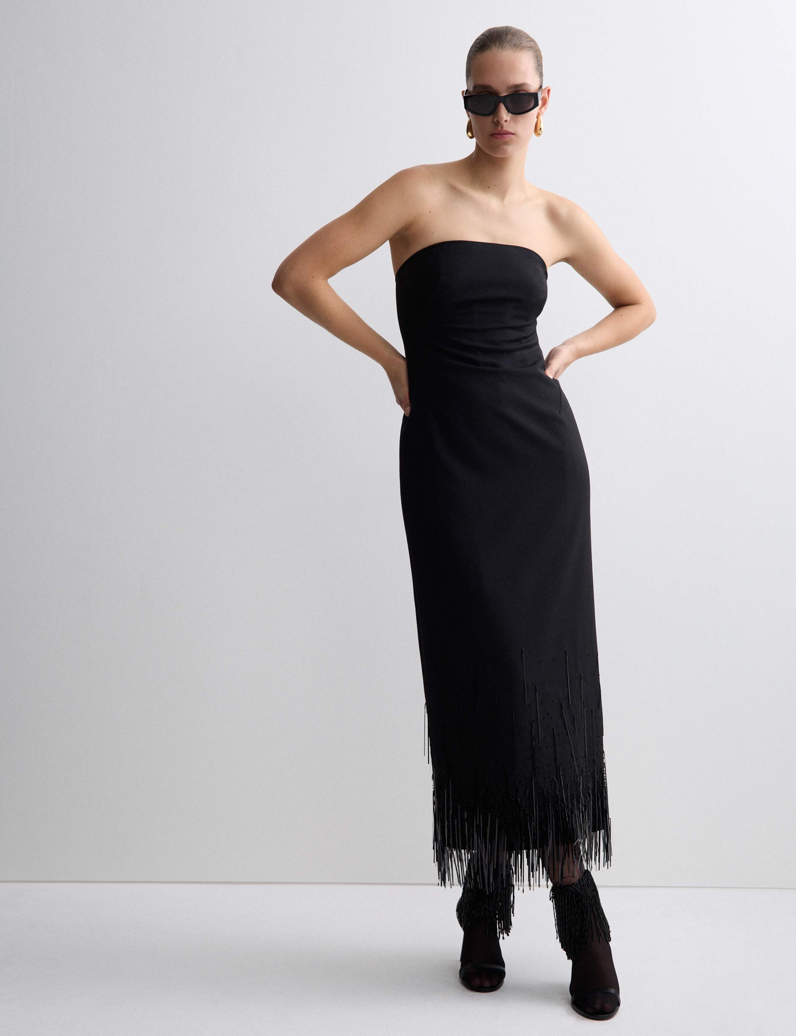 Wool Blend Embellished Tassel Midi Dress 1 of 8