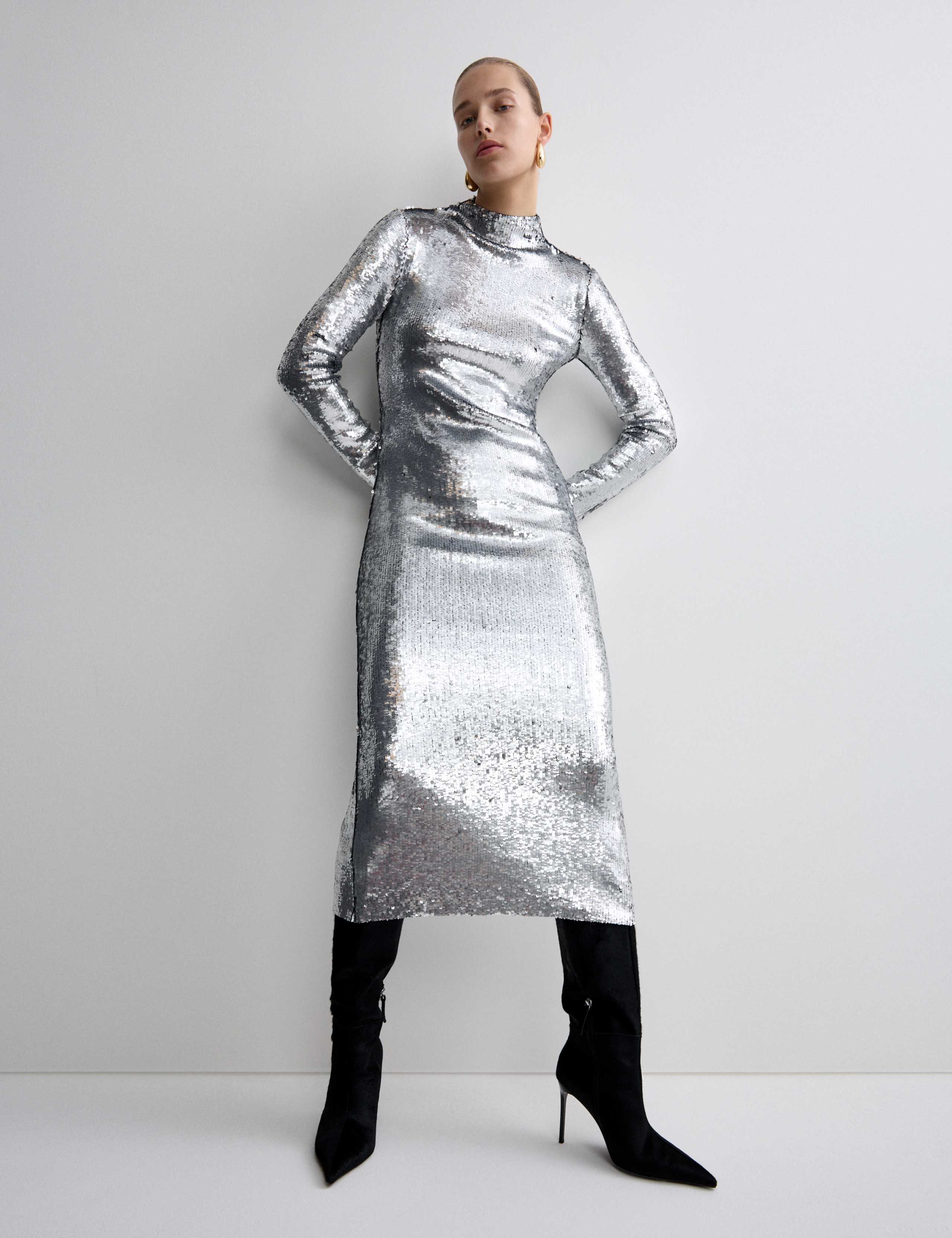 Sequin Embellished High Neck Midaxi Dress 4 of 10