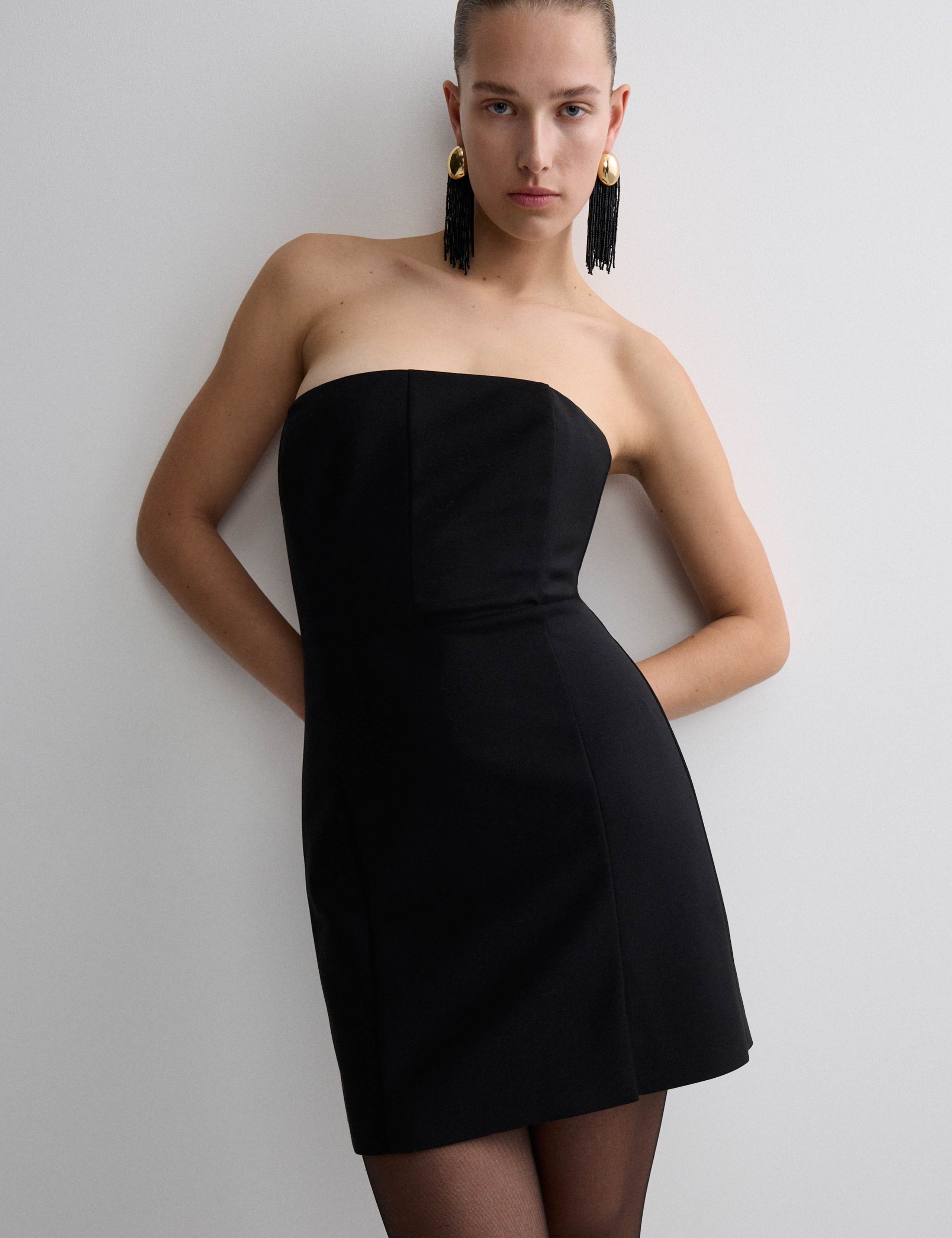 Wool Blend Strapless Mini Tailored Dress 1 of 7